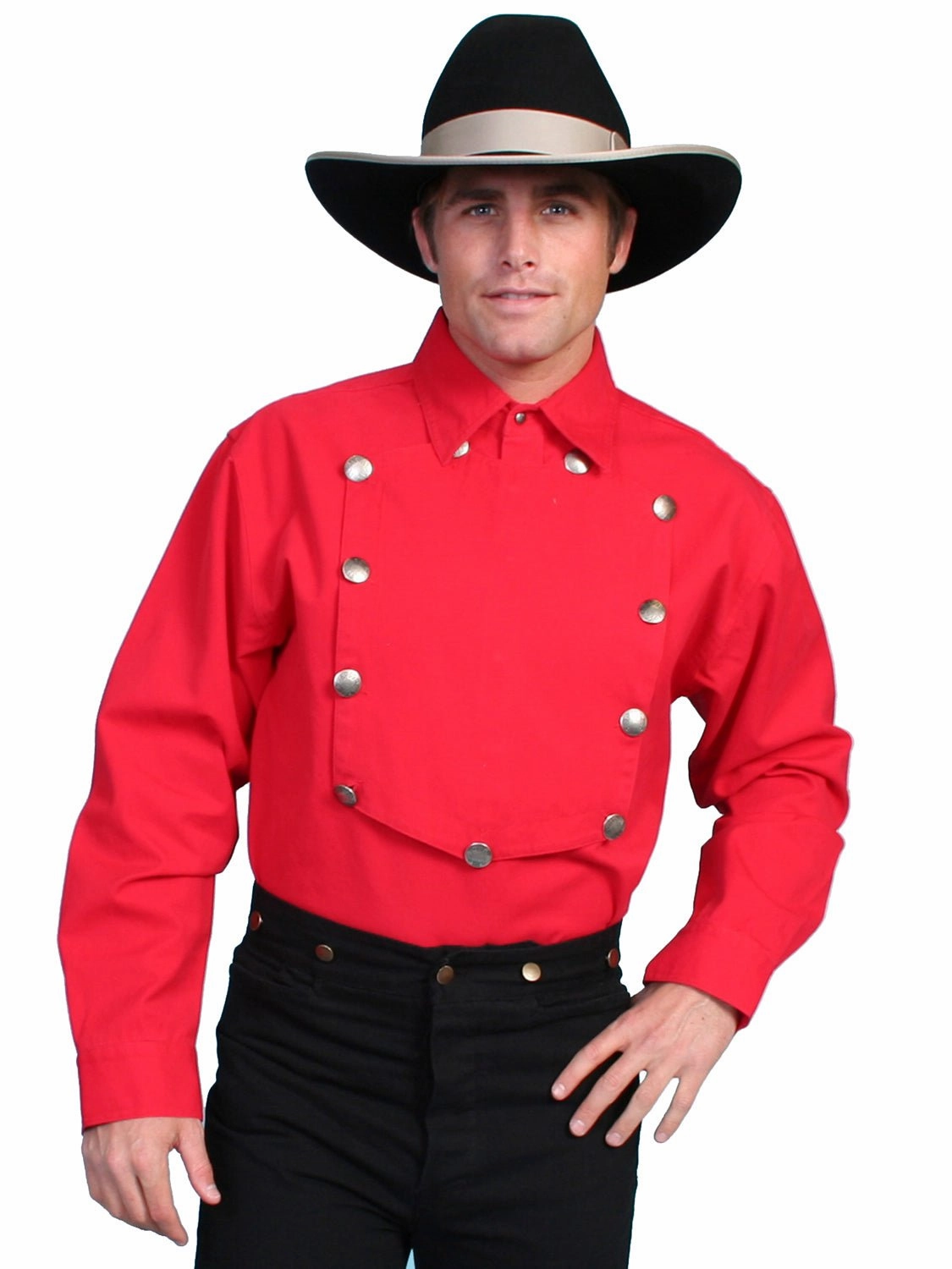 Scully RangeWear Mens Red 100% Cotton Concho L/S Western Bib Shirt L Networking Session