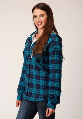 Flexible Articulated Elbows Quilted Pattern Roper Womens Thermal Lined Flannel Blue 100% Cotton Jacket