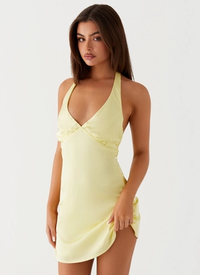 Notch Lapel Heavy Hearted Mini Dress - Yellow