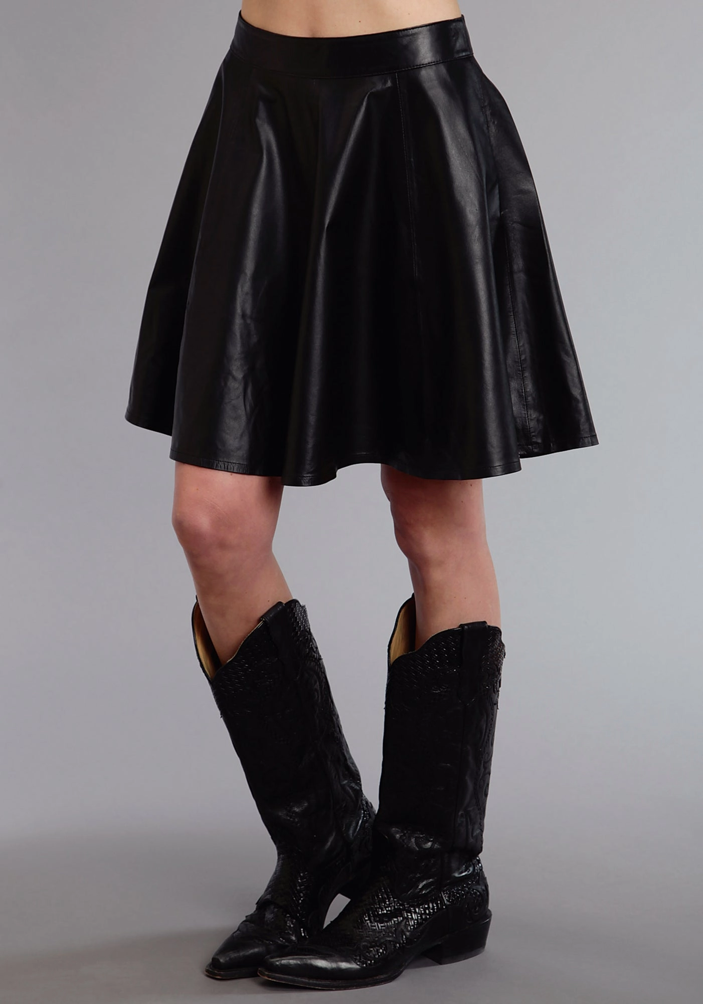 Flexible Knit Stetson Womens Back Zip Circle Black Lamb Leather Skirt