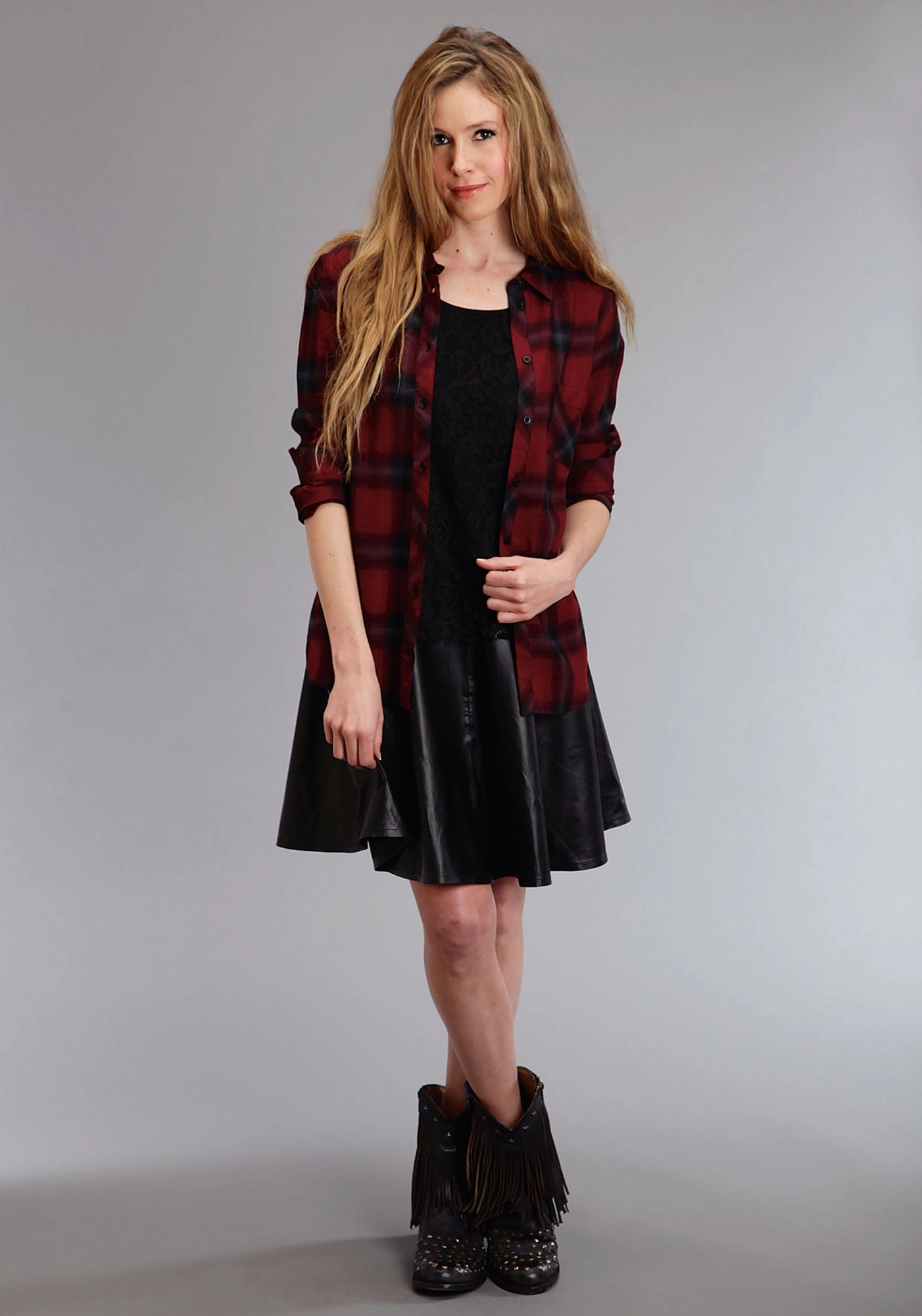 Stetson Womens Back Zip Circle Black Lamb Leather Skirt Contemporary Brand