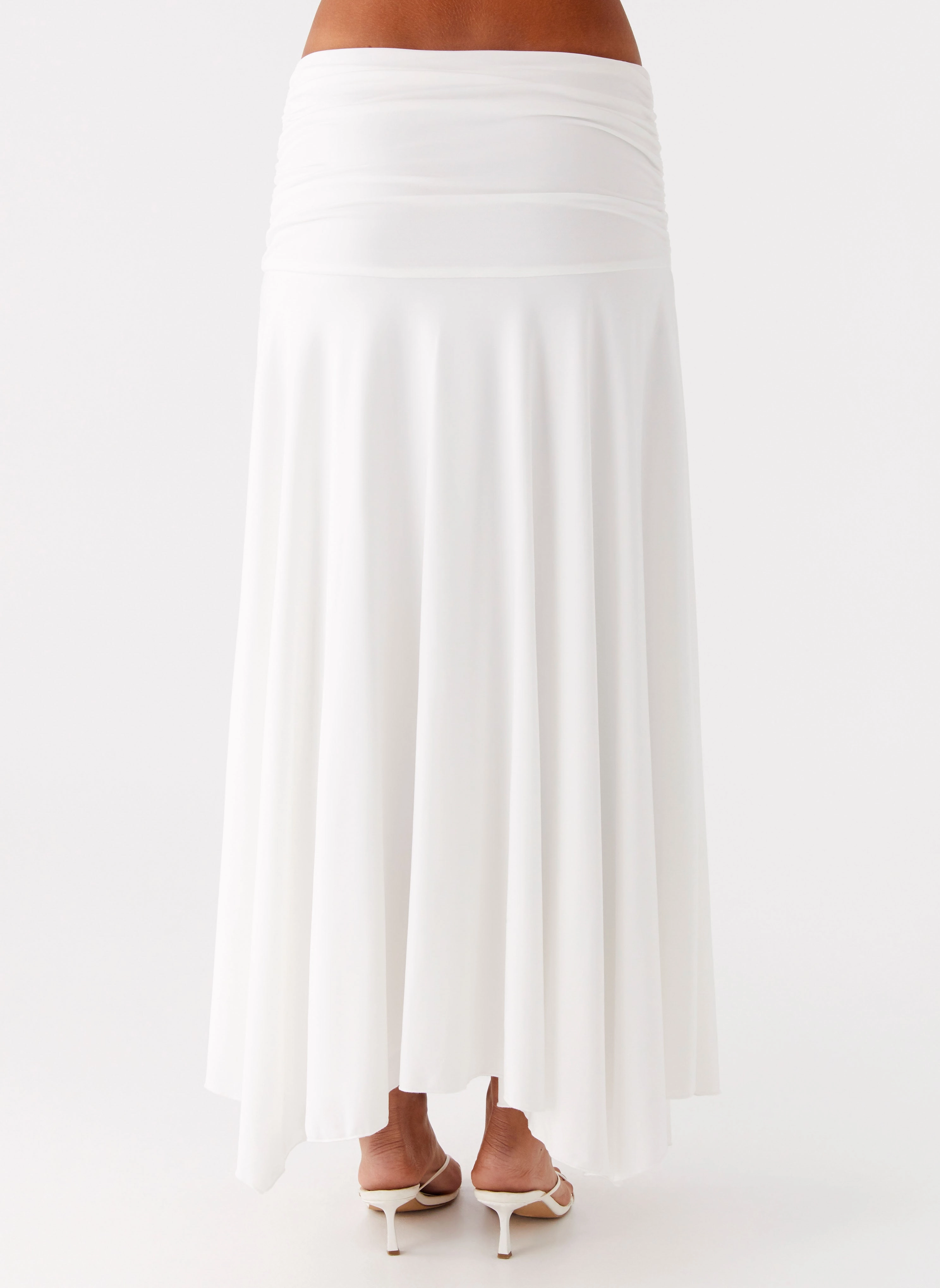 Liana Ruched Maxi Skirt - White Soft Tones Timeless Trend