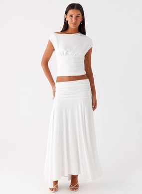 Smooth Motion Liana Ruched Maxi Skirt - White