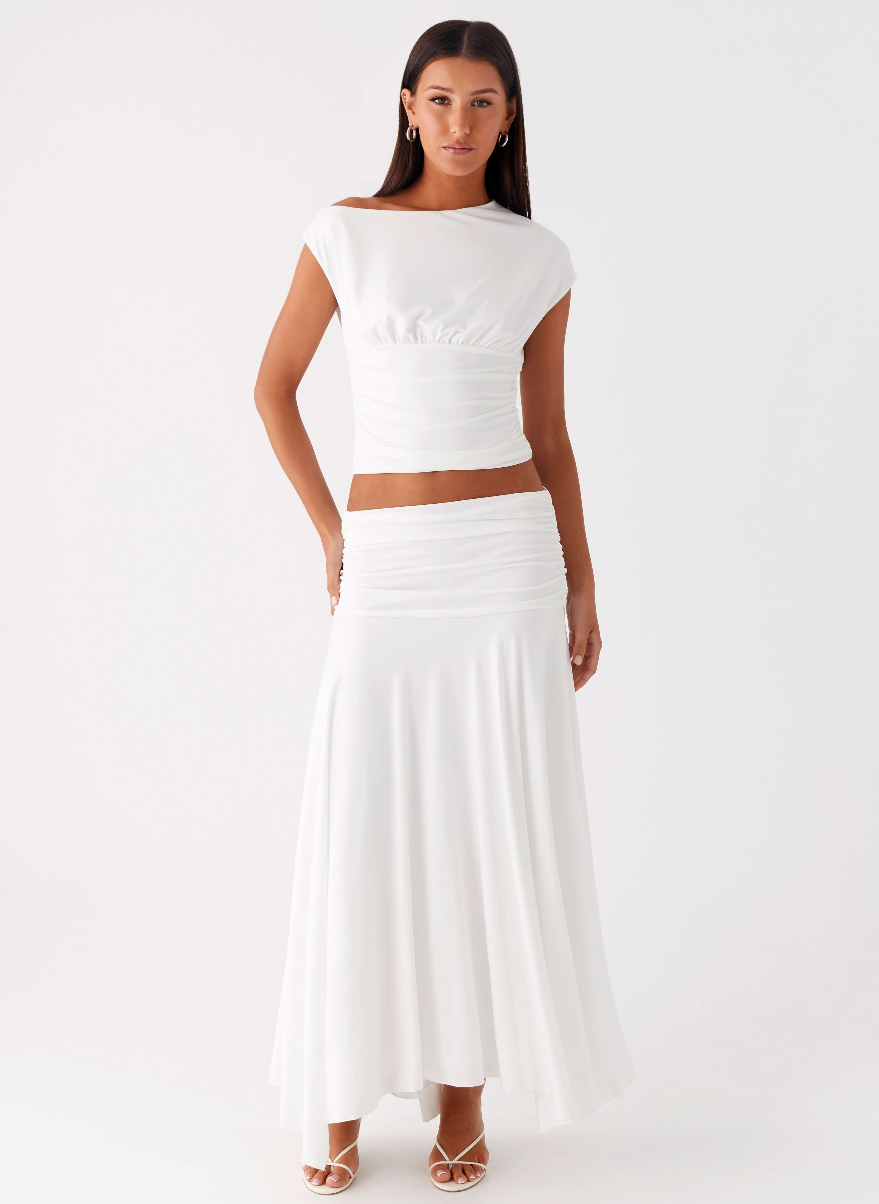 Smooth Motion Liana Ruched Maxi Skirt - White