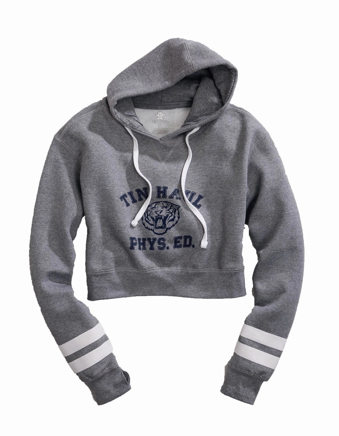 Tin Haul Womens Heather Grey Cotton Blend Tiger Phys Ed Hoodie Soft Layer