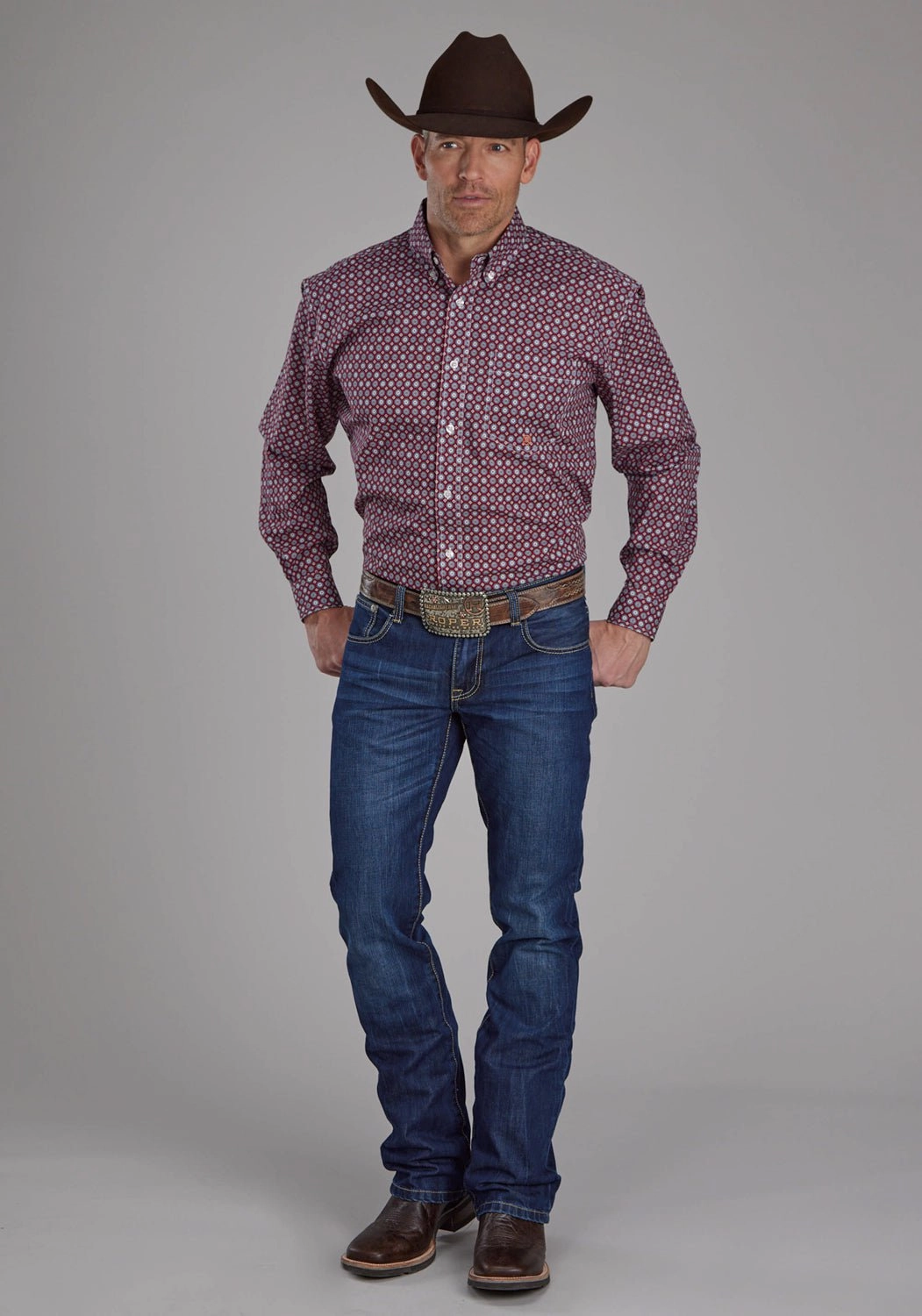 tall size Quick Dry Construction Roper Mens Highway Foulard Red 100% Cotton 1 Pkt L/S Shirt