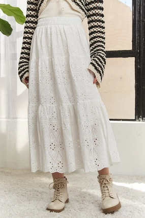 Draped Silhouette Wendy Waistband Tiered Midi Skirt