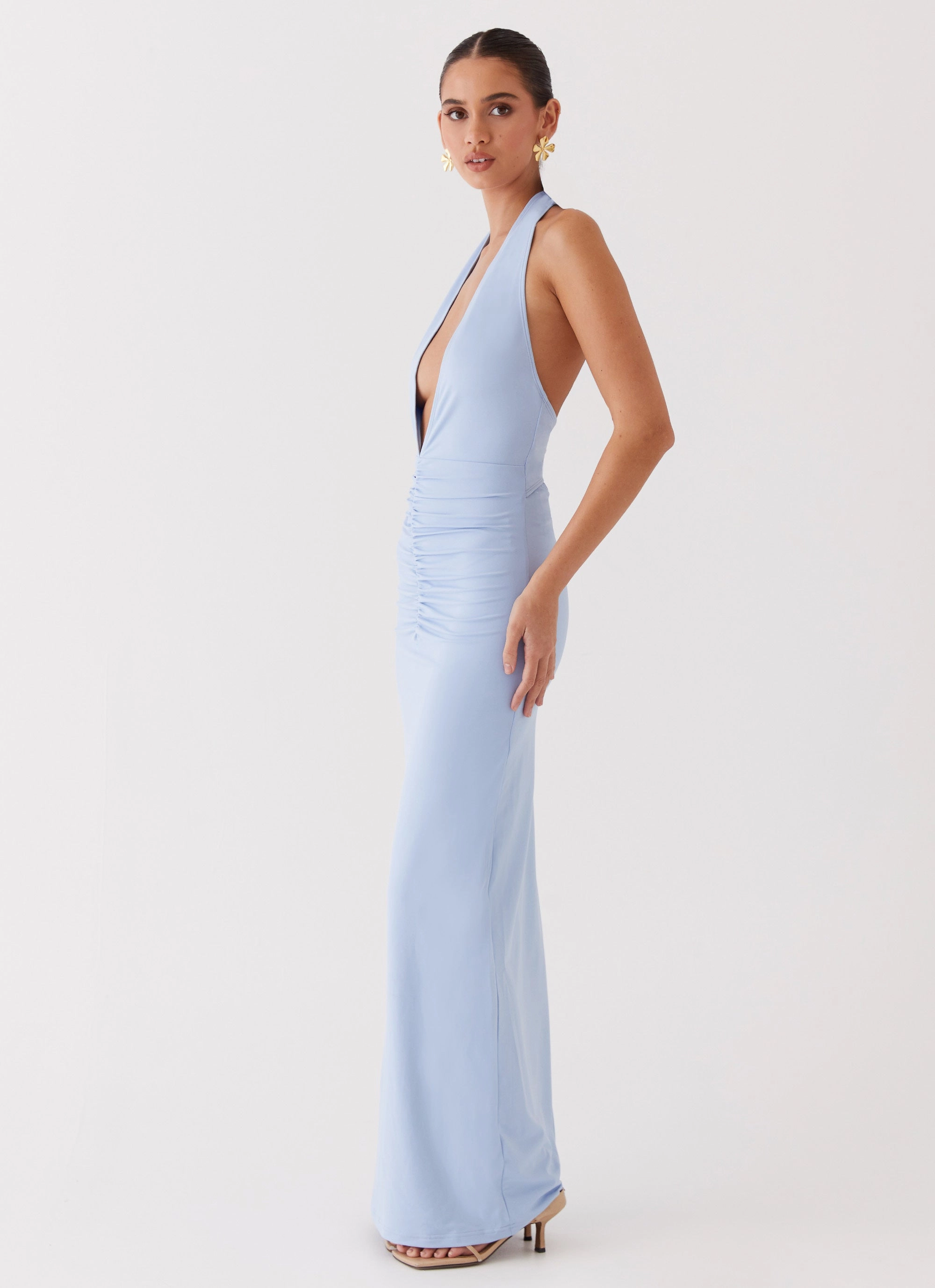 Whisked Away Halterneck Maxi Dress - Blue Versatile Layer