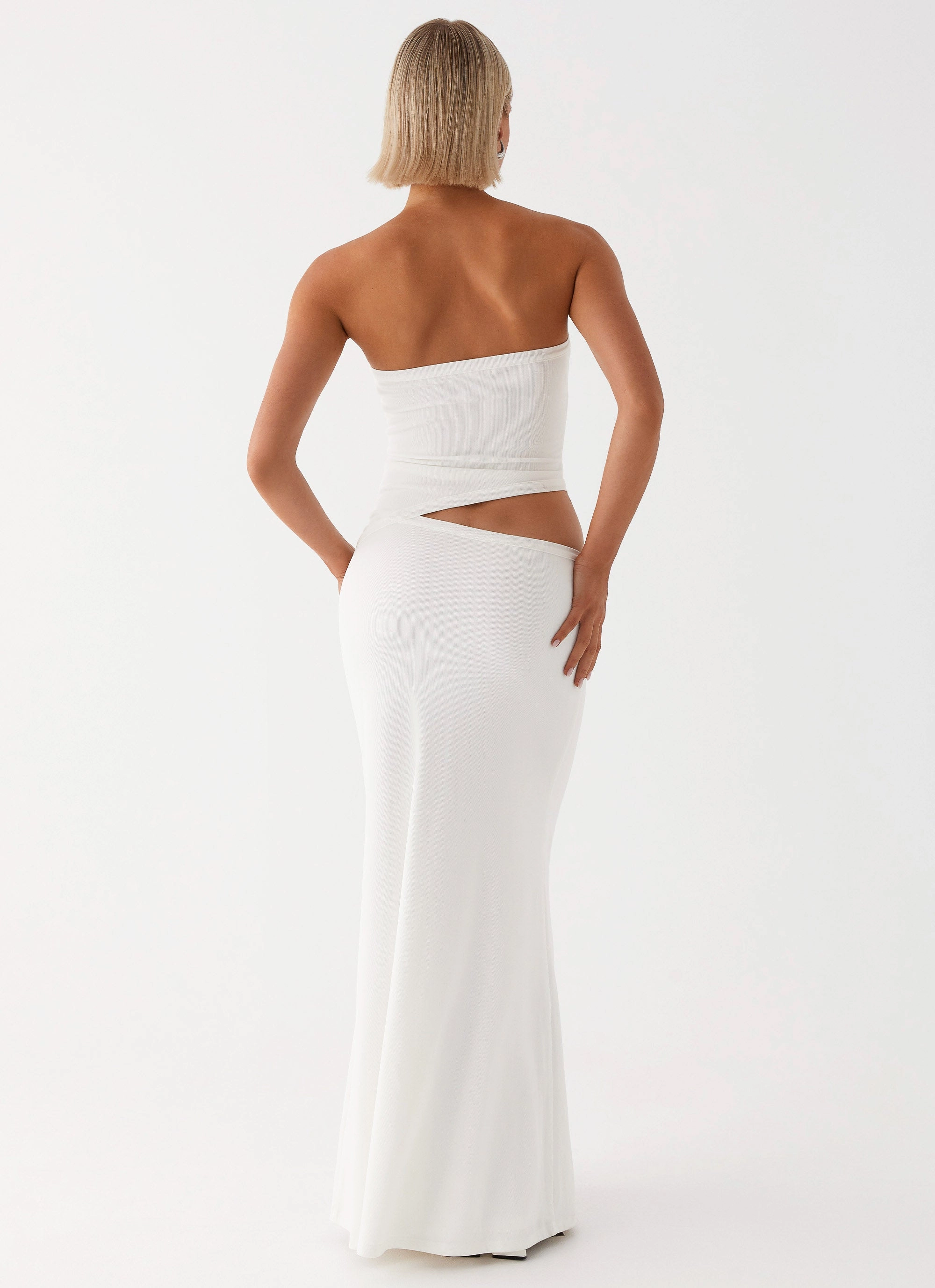Asymmetric-Neck Wild Roses Maxi Dress - White