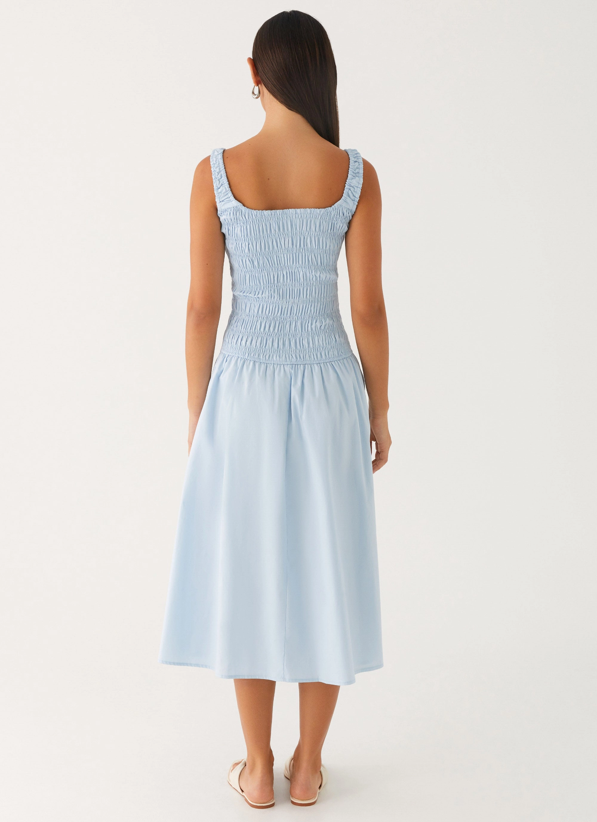 Wildflower Midi Dress - Blue Sleek Texture Snag-Resistant