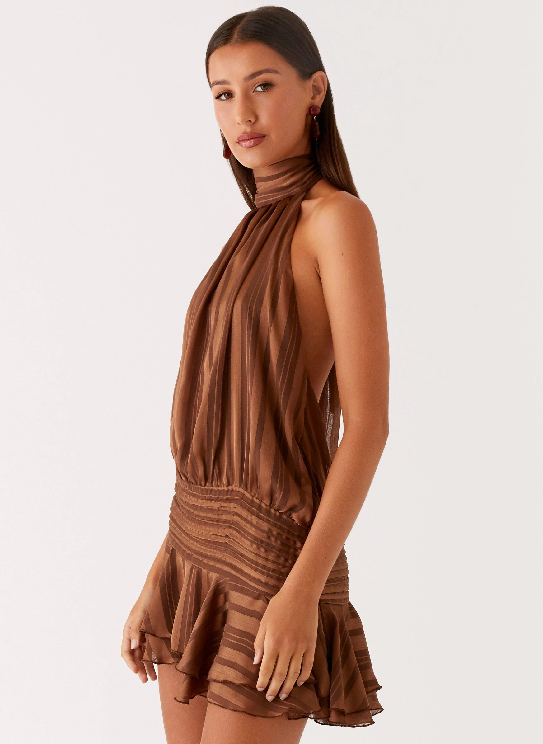 Willow Chiffon Mini Dress - Chocolate Sustainable Material