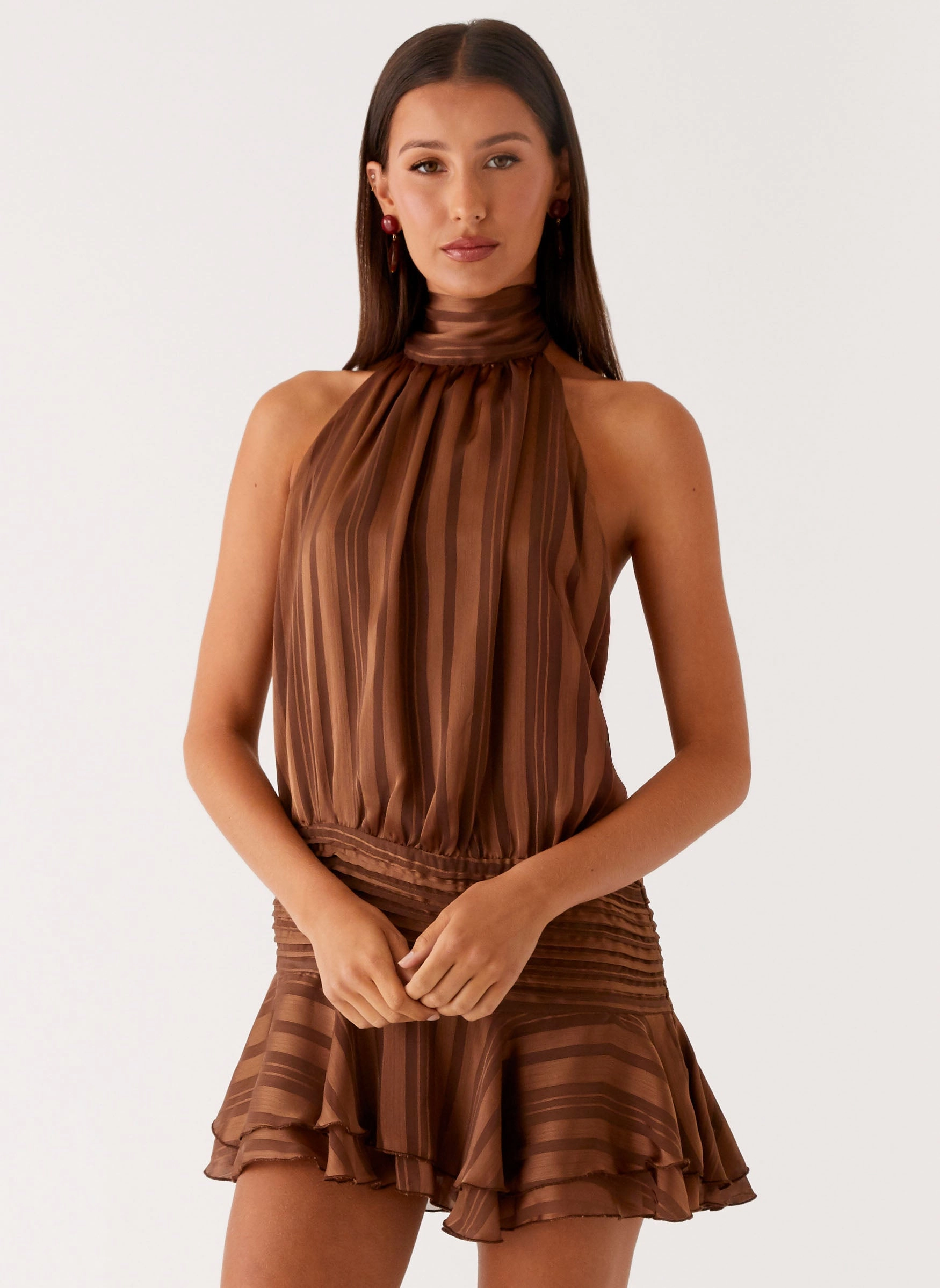 Willow Chiffon Mini Dress - Chocolate Autumn Jacket Sophisticated Coat