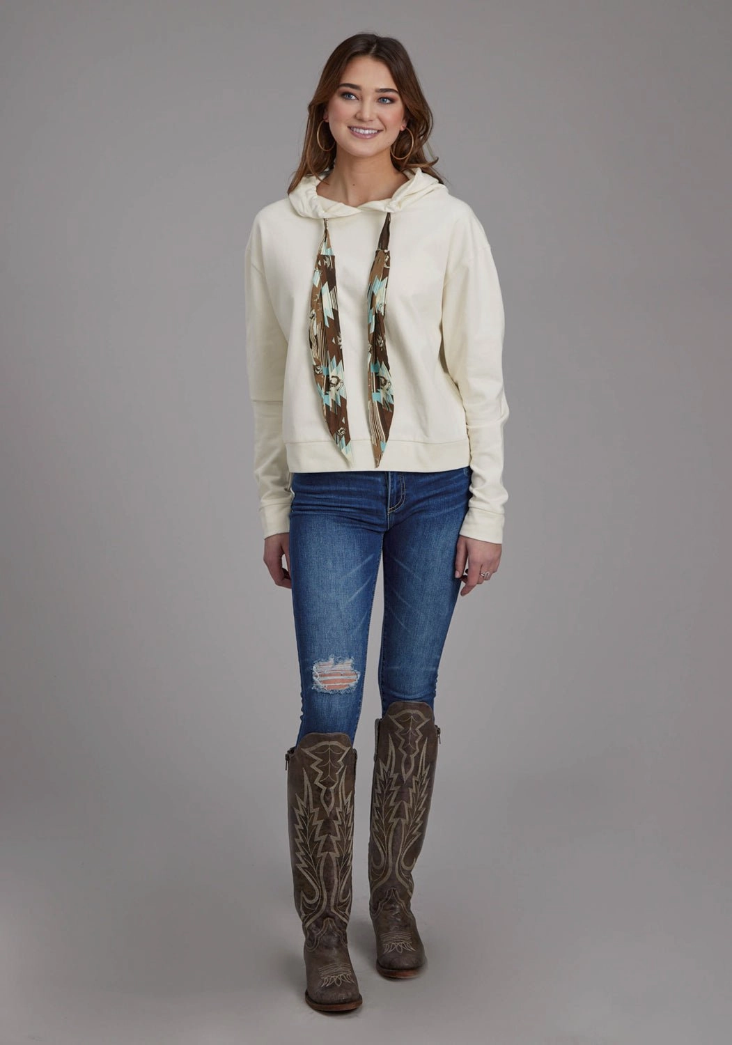 Everyday Layers Compression Storage Roper Womens Slouchie Cream 100% Cotton Hoodie