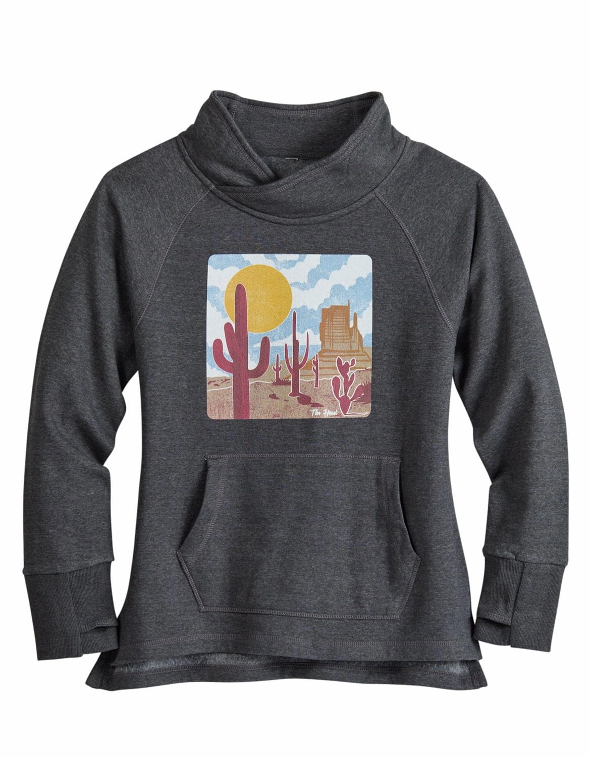 Tin Haul Womens Desert Scenery Grey Cotton Blend Pullover Sweater Multi Panel Construction Comfy Look