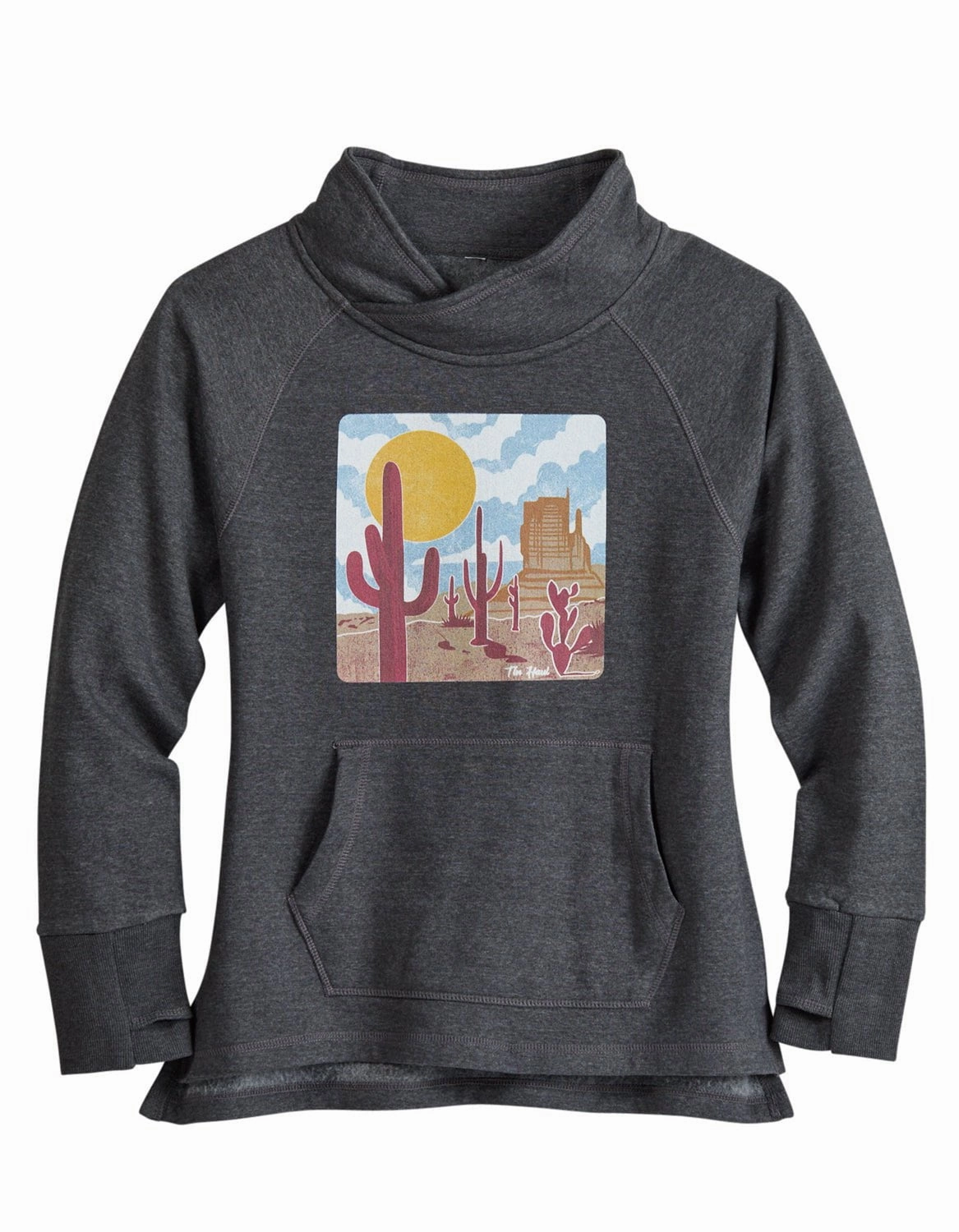Drop Shoulder Cut Comfy Wear Tin Haul Womens Desert Scenery Grey Cotton Blend Pullover Sweater