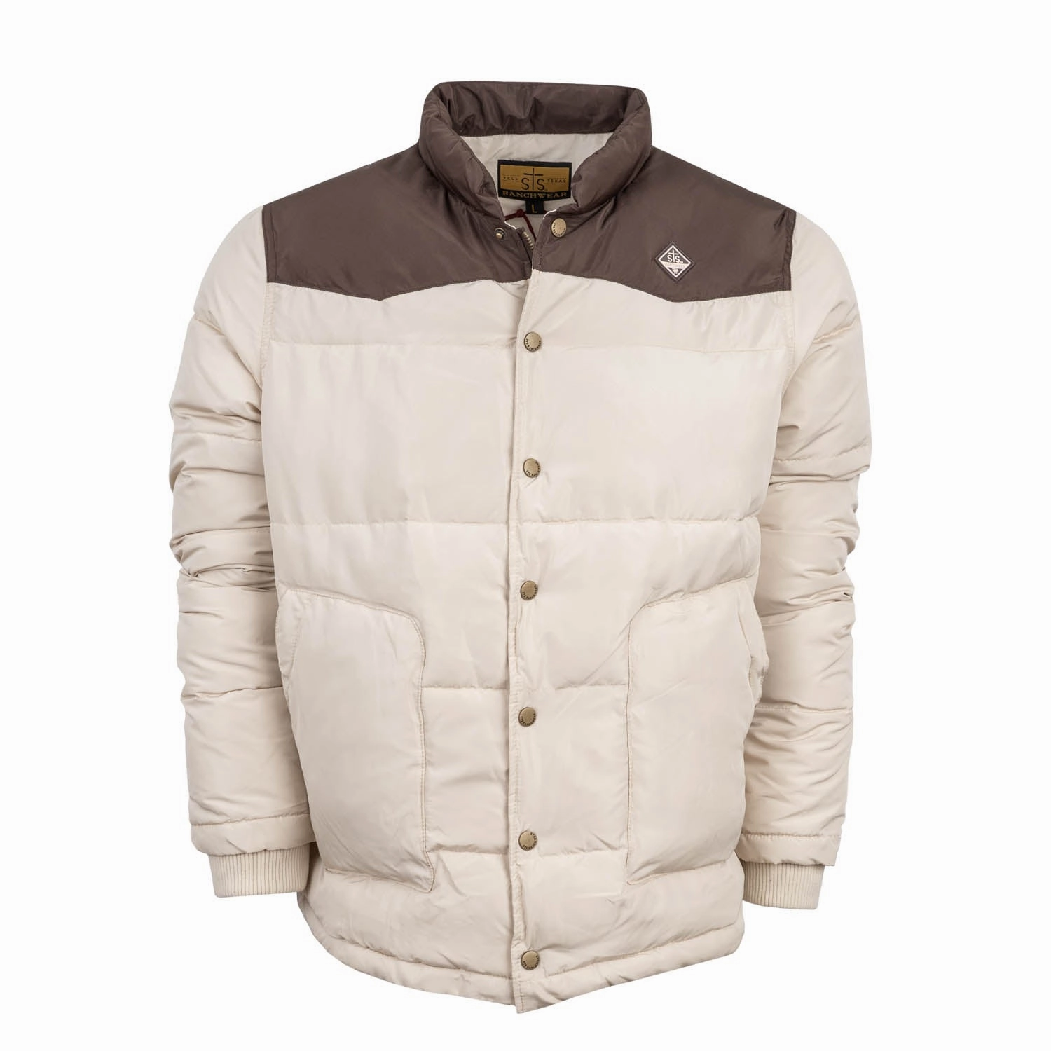 STS Ranchwear Mens Rowan Cream/Brown 100% Polyester Softshell Jacket Weatherproof Zipper Heat Guard