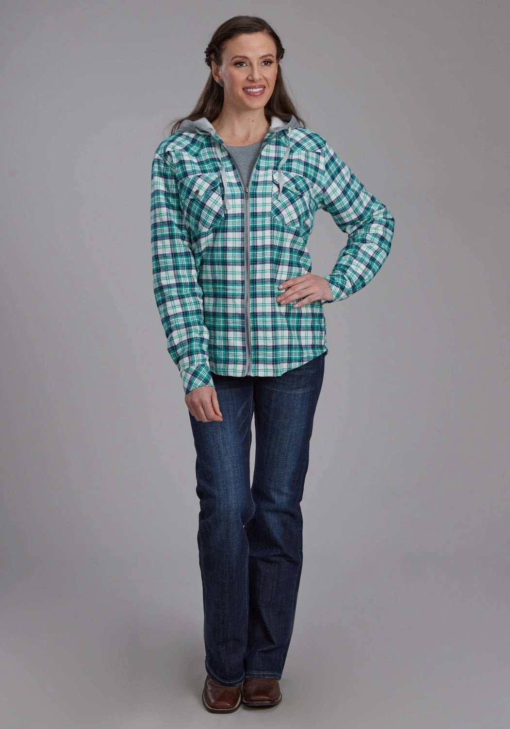 Elasticized Waist Roper Womens Thermal Lined Flannel Green 100% Cotton Jacket