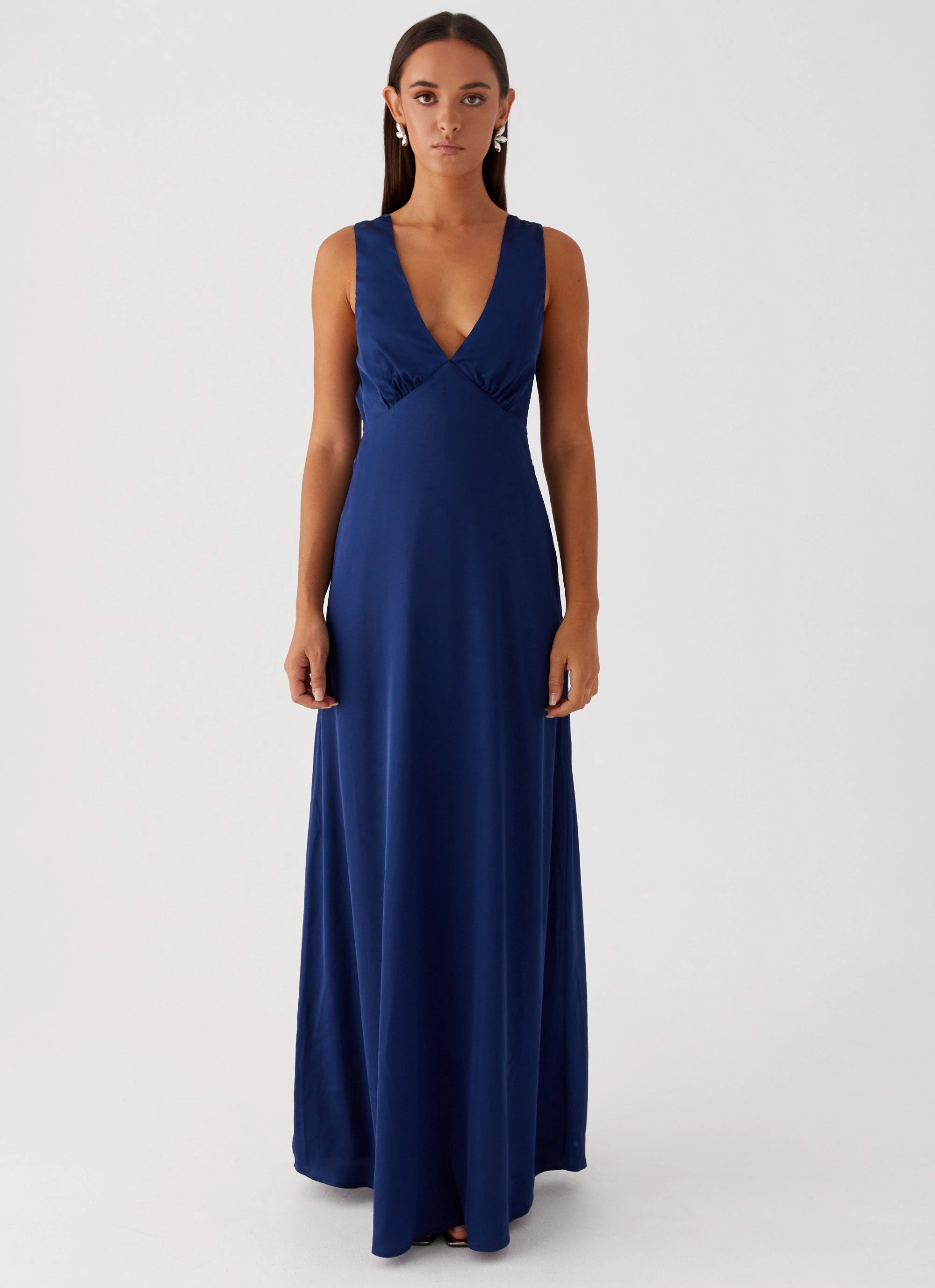 Elegant Evening Cozy Layering Winnie Cowl Back Maxi Dress - Navy