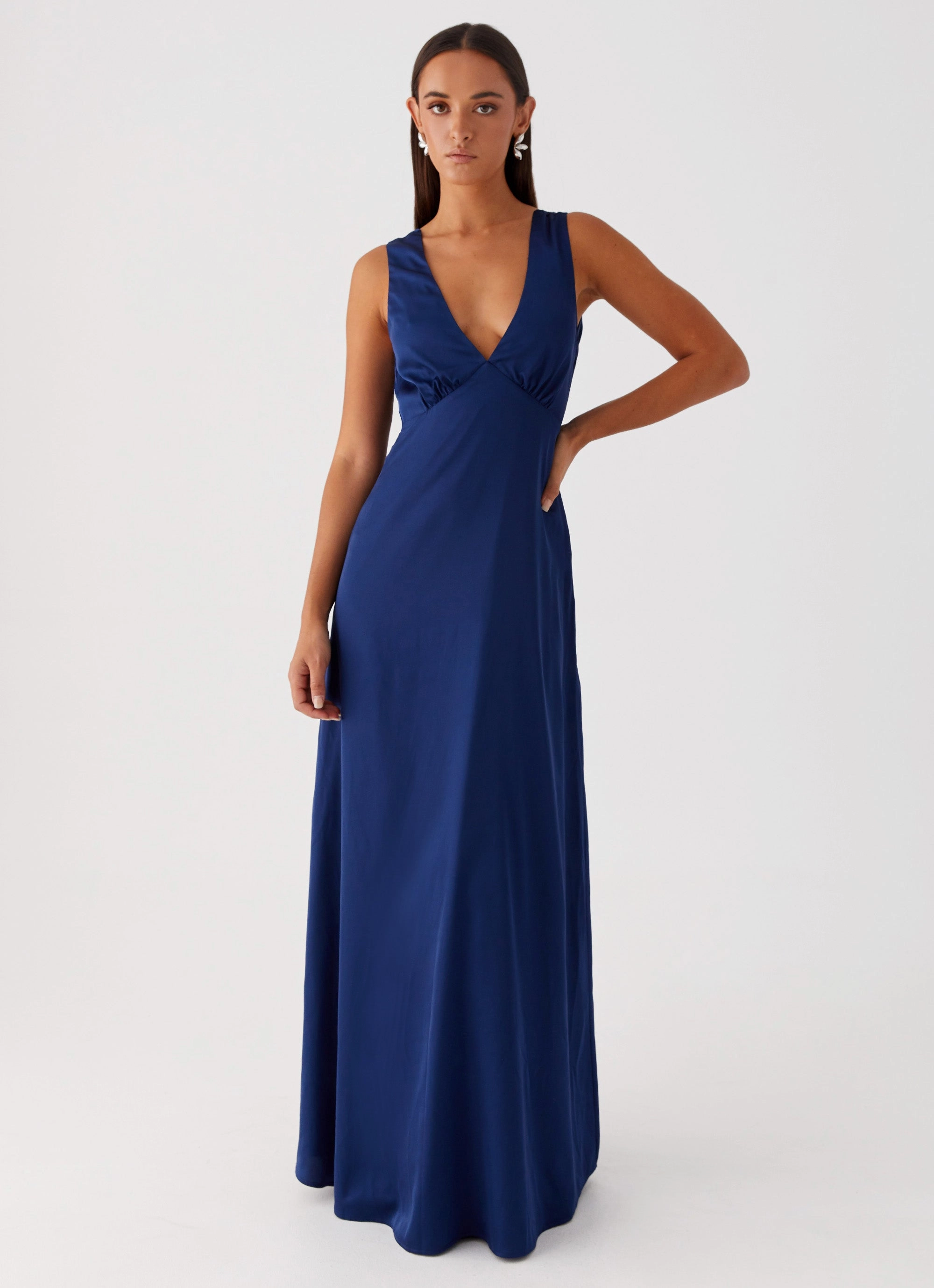 Textured Coat Winnie Cowl Back Maxi Dress - Navy