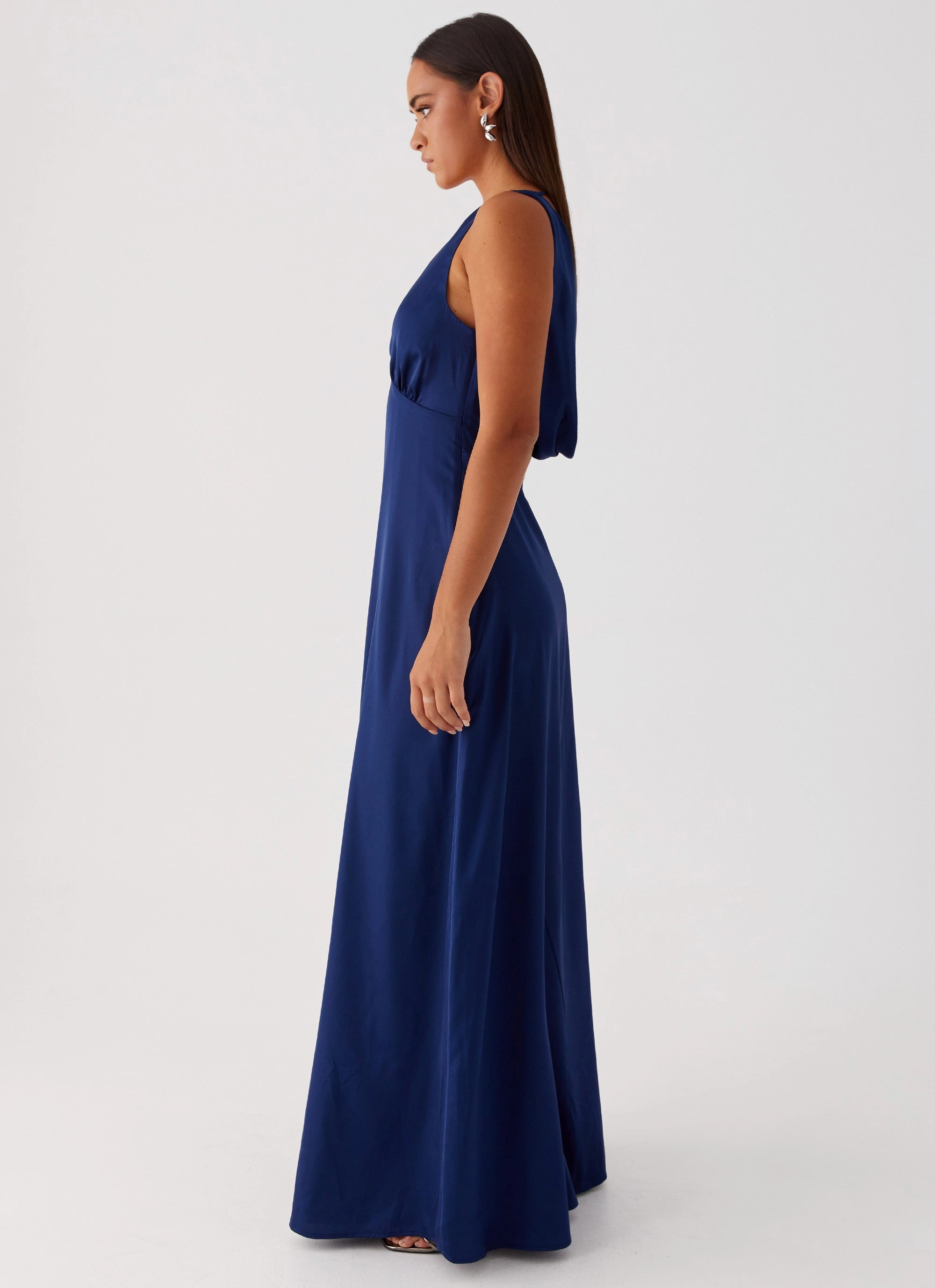 Winnie Cowl Back Maxi Dress - Navy Cold Protection Jacket Layering Piece