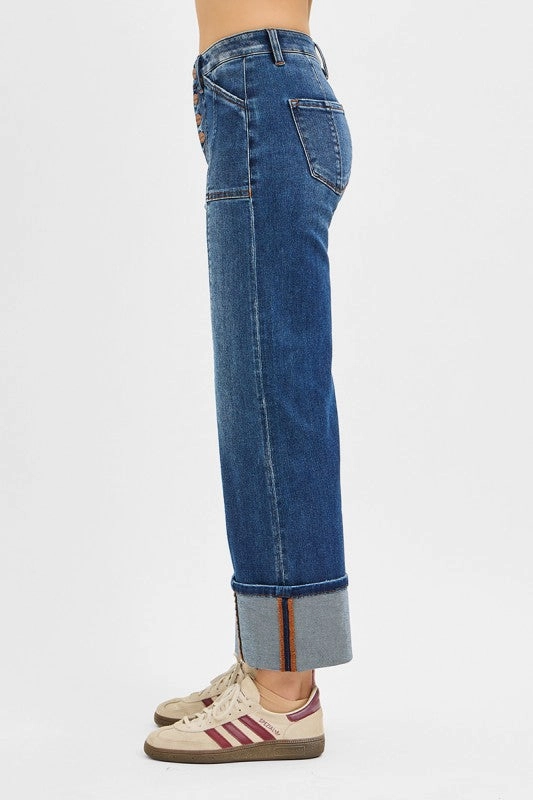 Winnie High Rise Crop Wide Straight Cuffed Jeans Elegant Party Look Winter Warmth Minimalist Daily Wear Loose