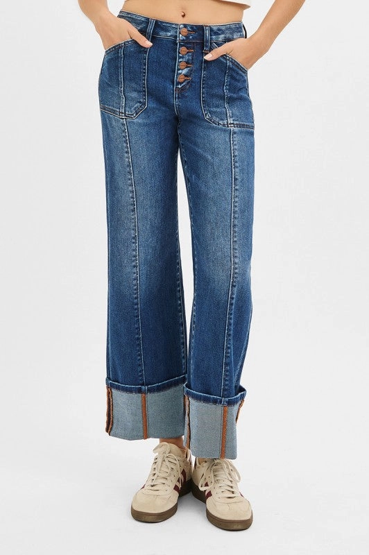 Winnie High Rise Crop Wide Straight Cuffed Jeans Artist Vibe Comfy
