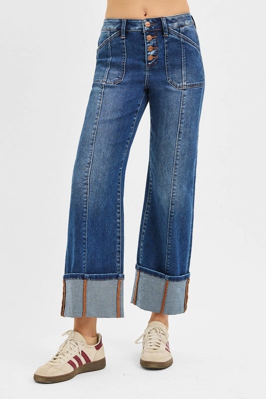 Winnie High Rise Crop Wide Straight Cuffed Jeans Daily Essentials Fit Essential