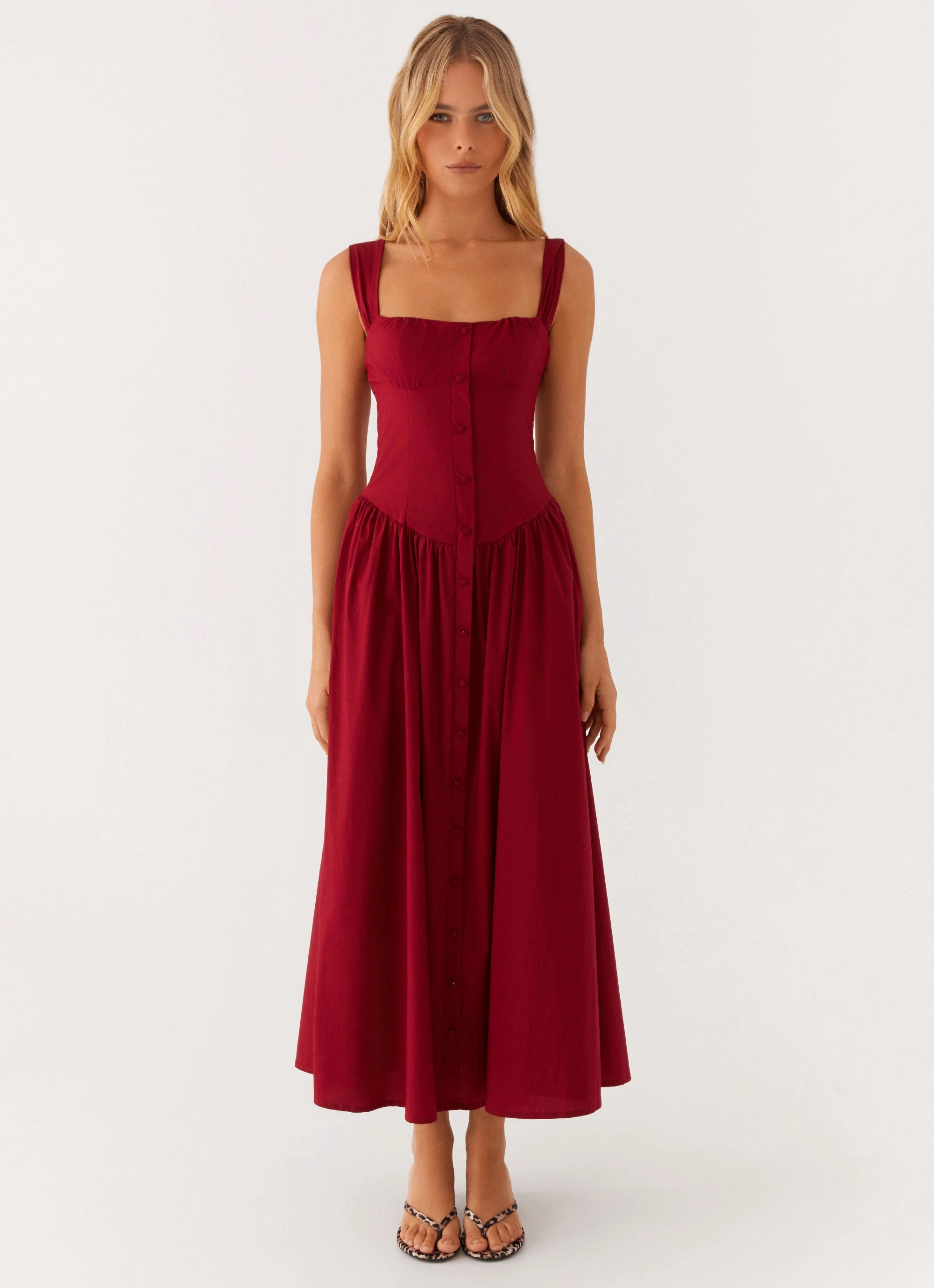 Emmalina Midi Dress - Deep Red Cozy Winter Layer Weather resistant