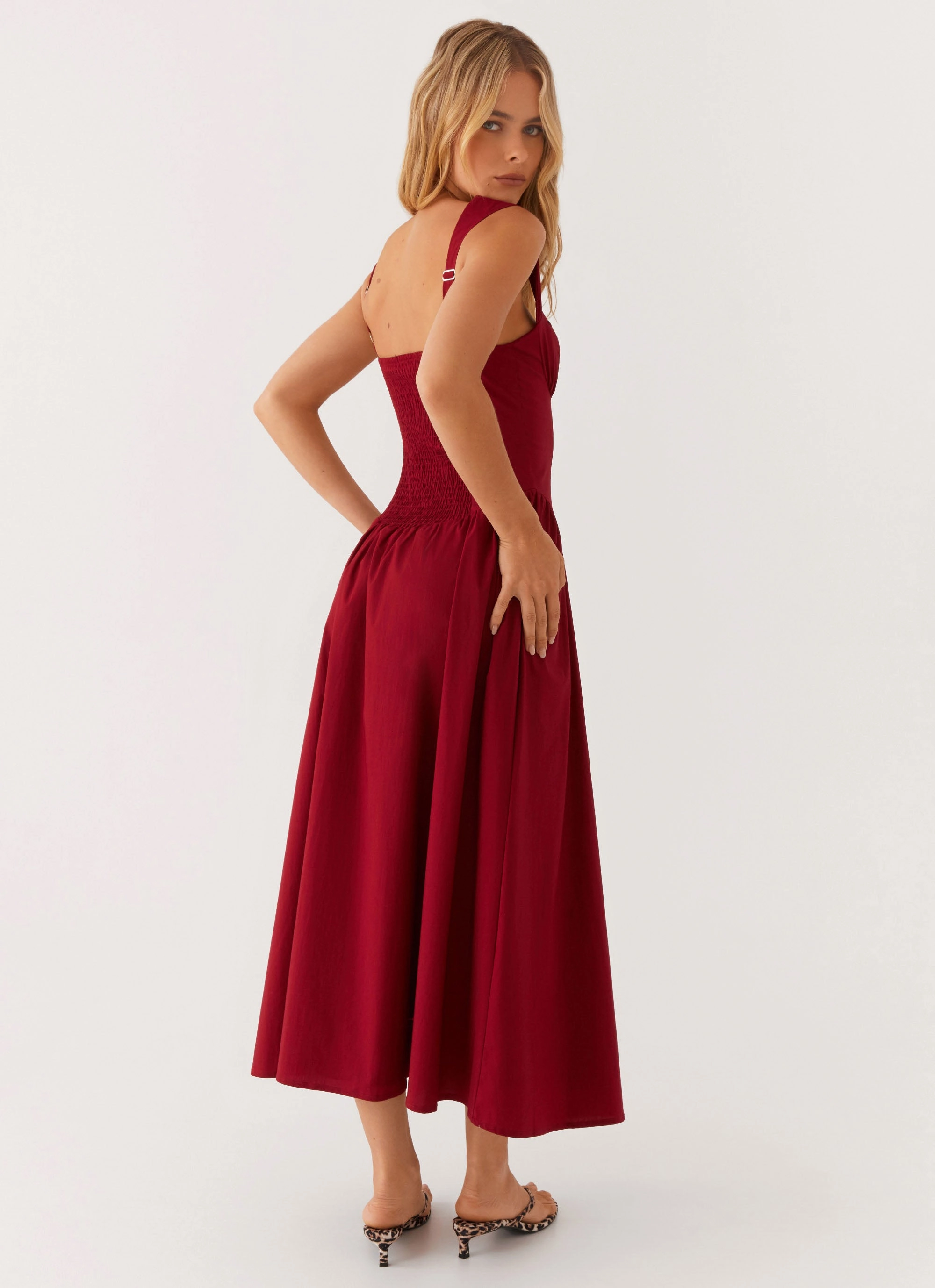 Emmalina Midi Dress - Deep Red Tailored Coat