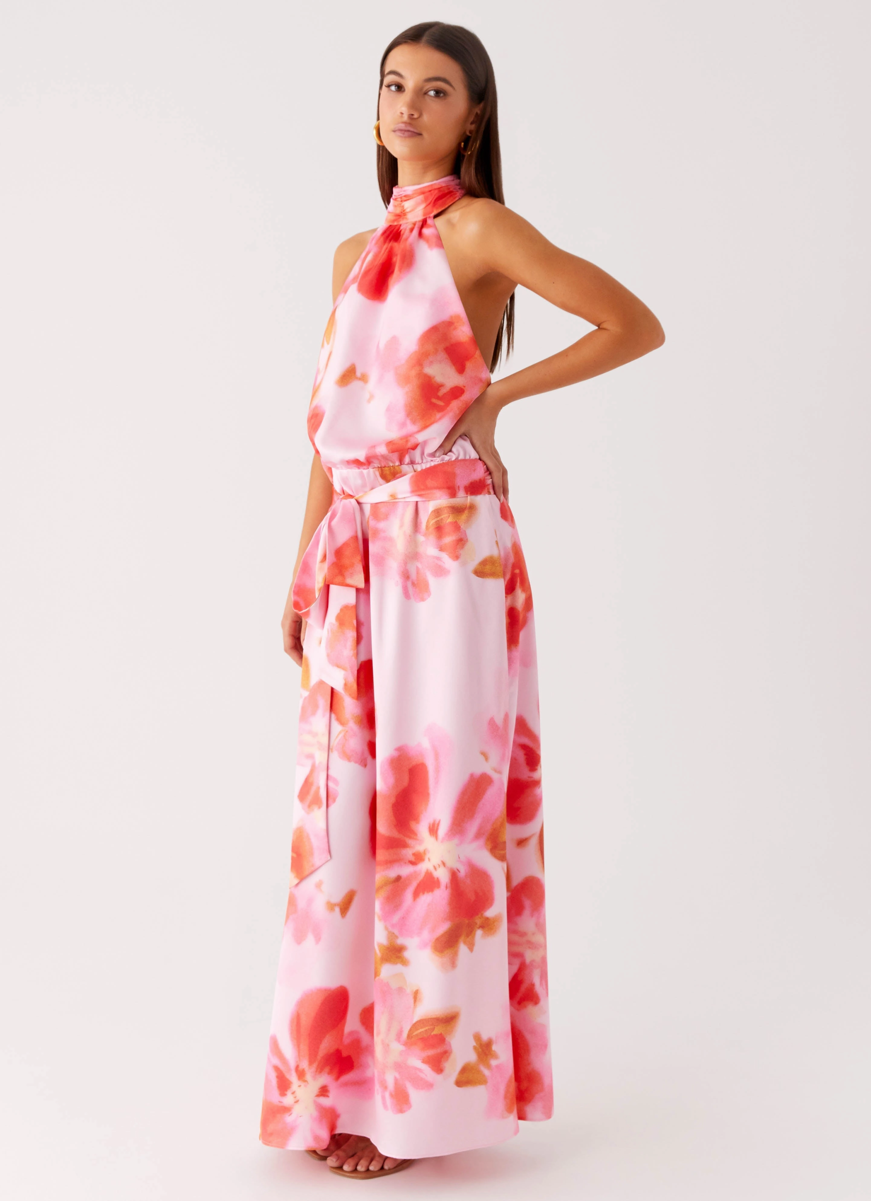 Diablo Backless Maxi Dress - Blushing Blossom Travel Ready