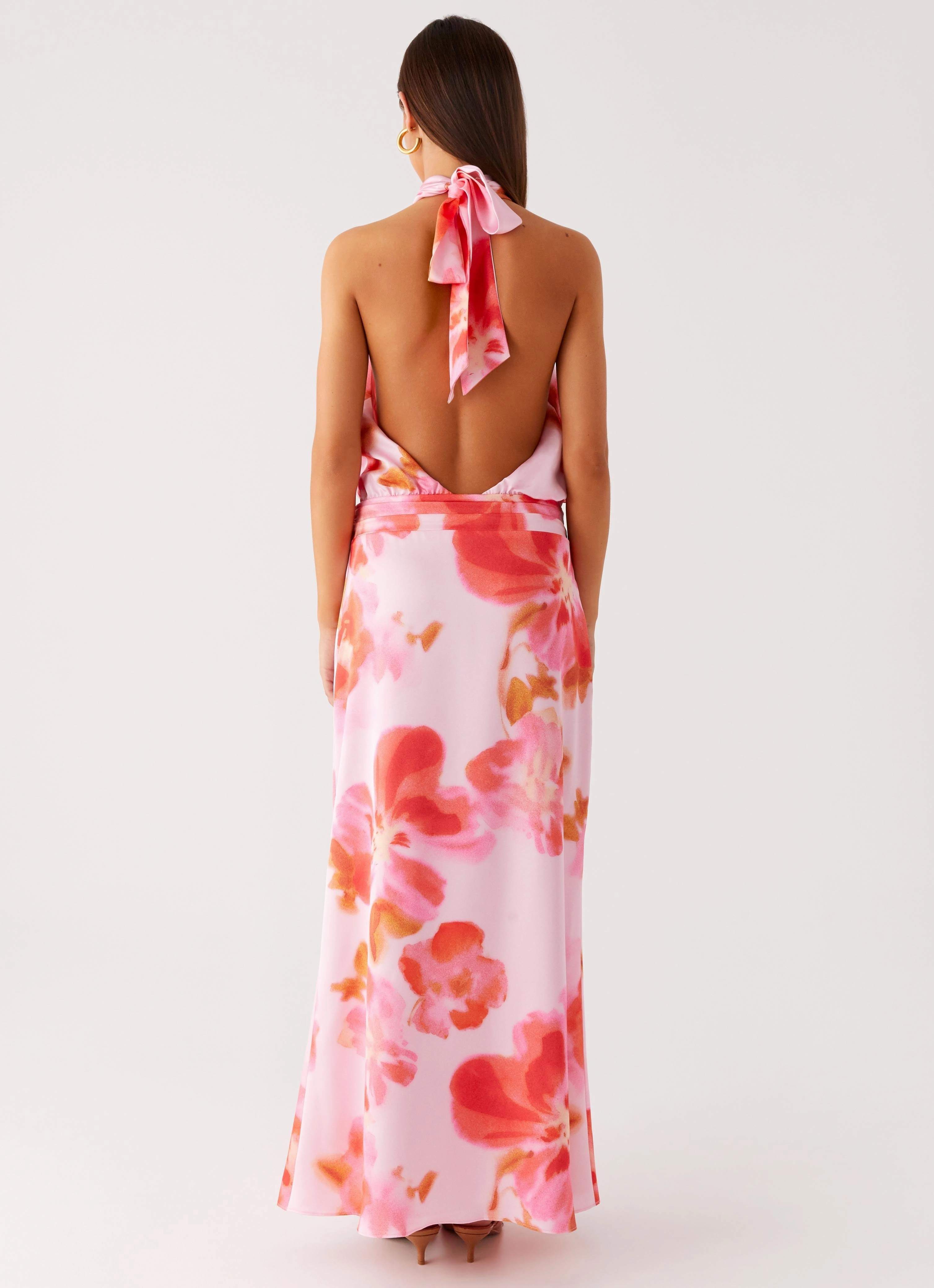 Windbreaker Coat Diablo Backless Maxi Dress - Blushing Blossom