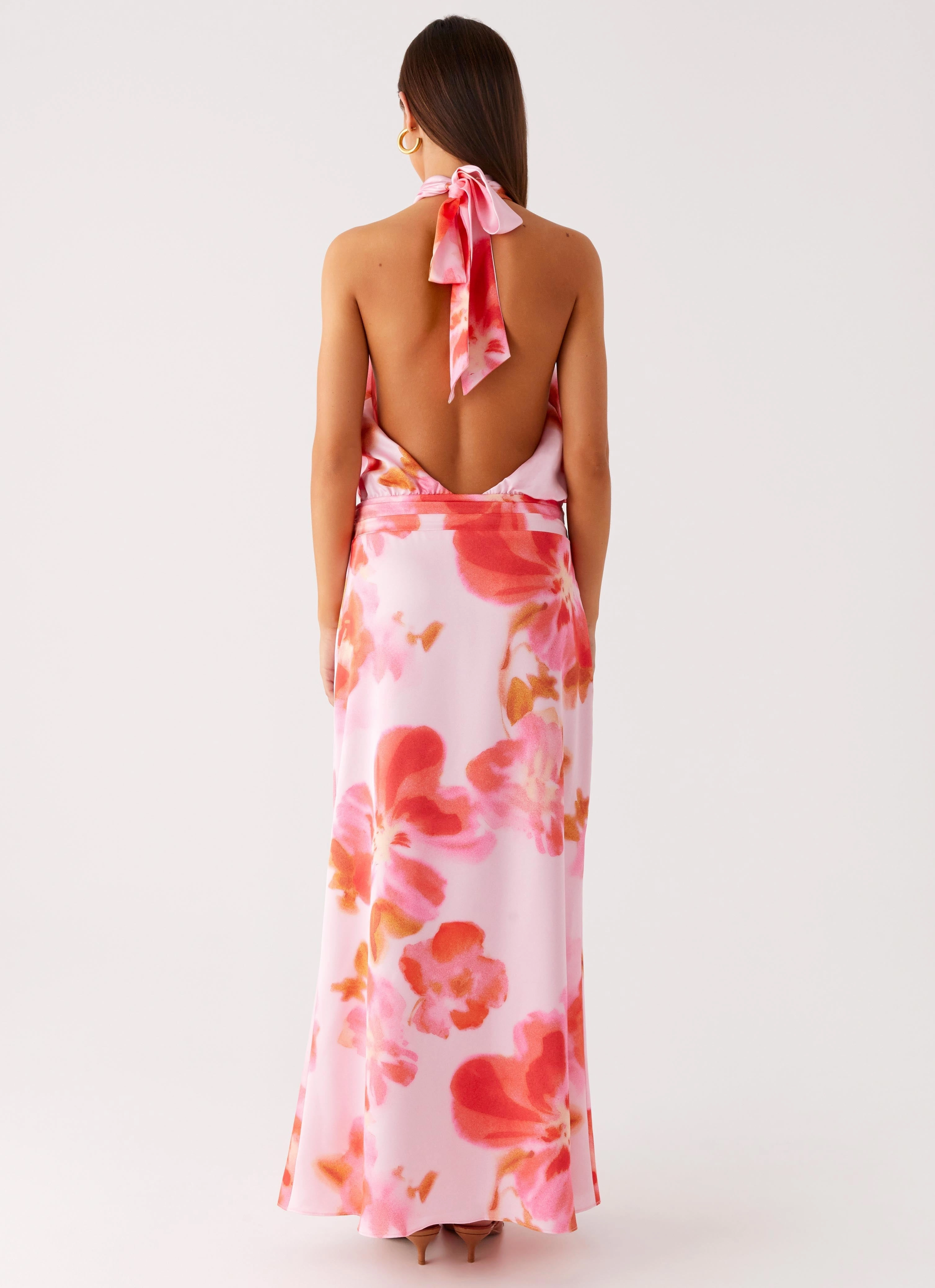 Diablo Backless Maxi Dress - Blushing Blossom Luxury Outerwear