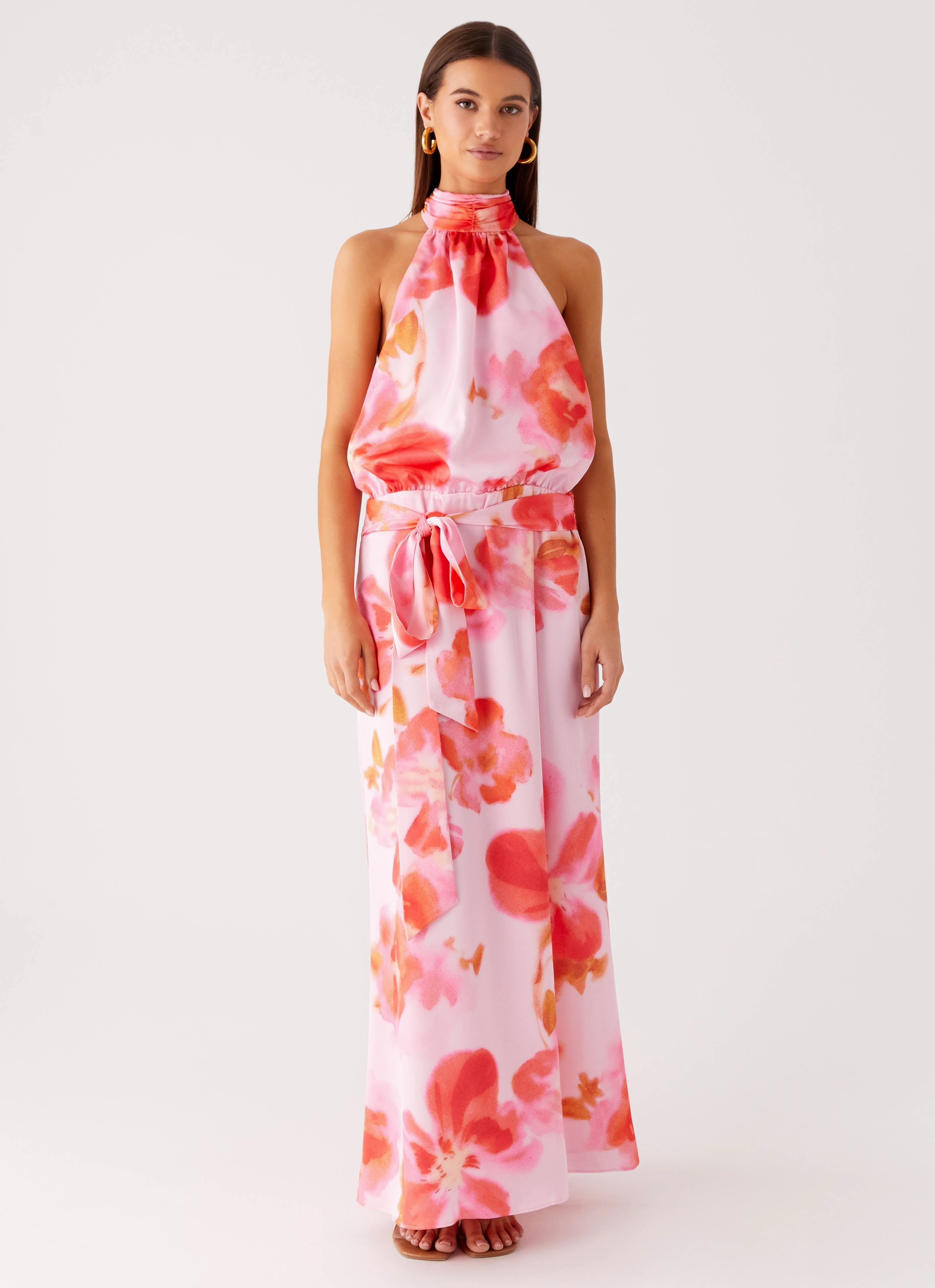 Lightweight Wool Coat Diablo Backless Maxi Dress - Blushing Blossom