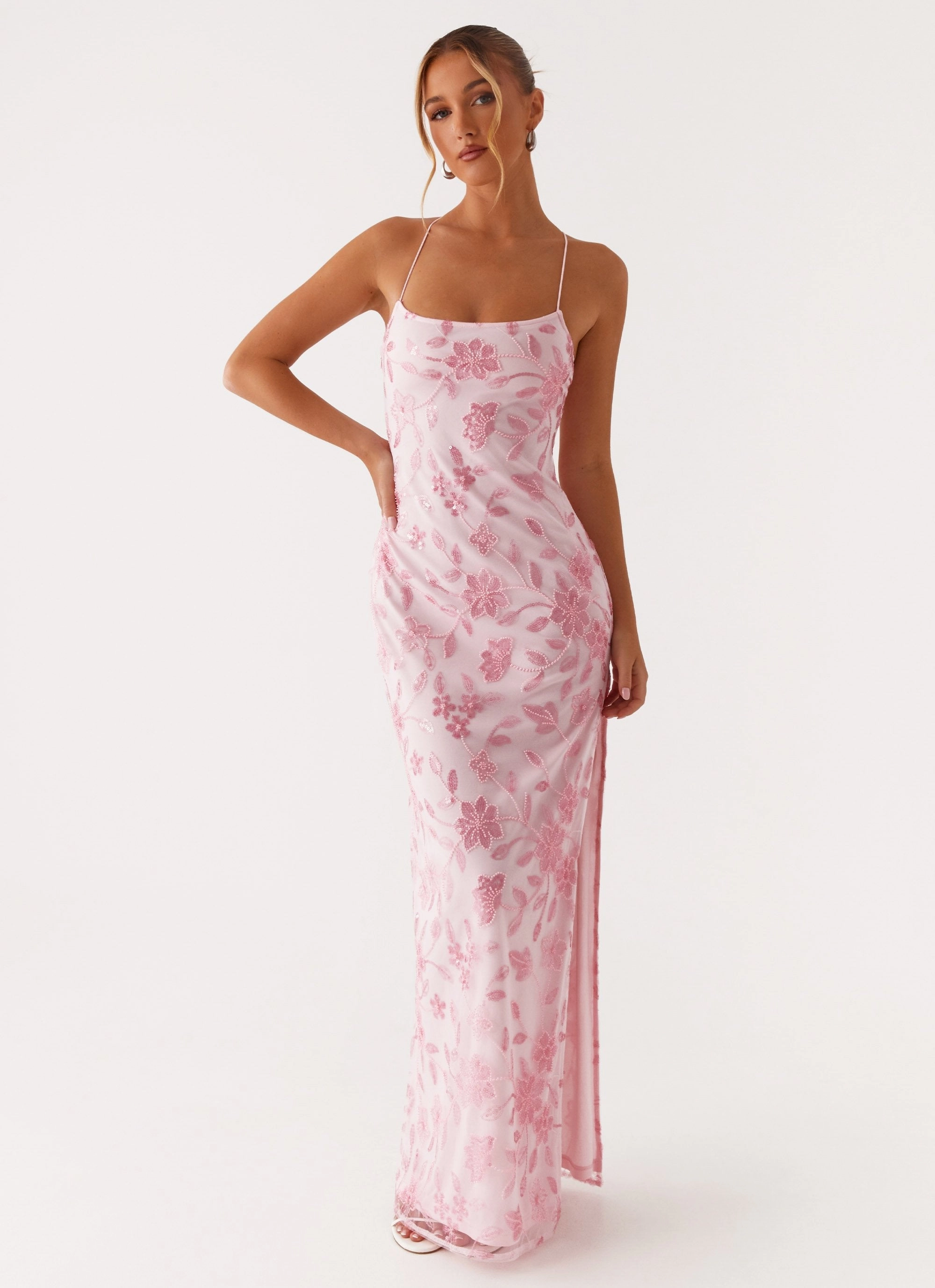 Seasonal Trend Bright Lights Beaded Maxi Dress - Pink