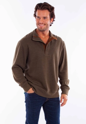 Scully Mens 1/4 Zipper Olive Cotton Blend Pullover Sweater Layered Look