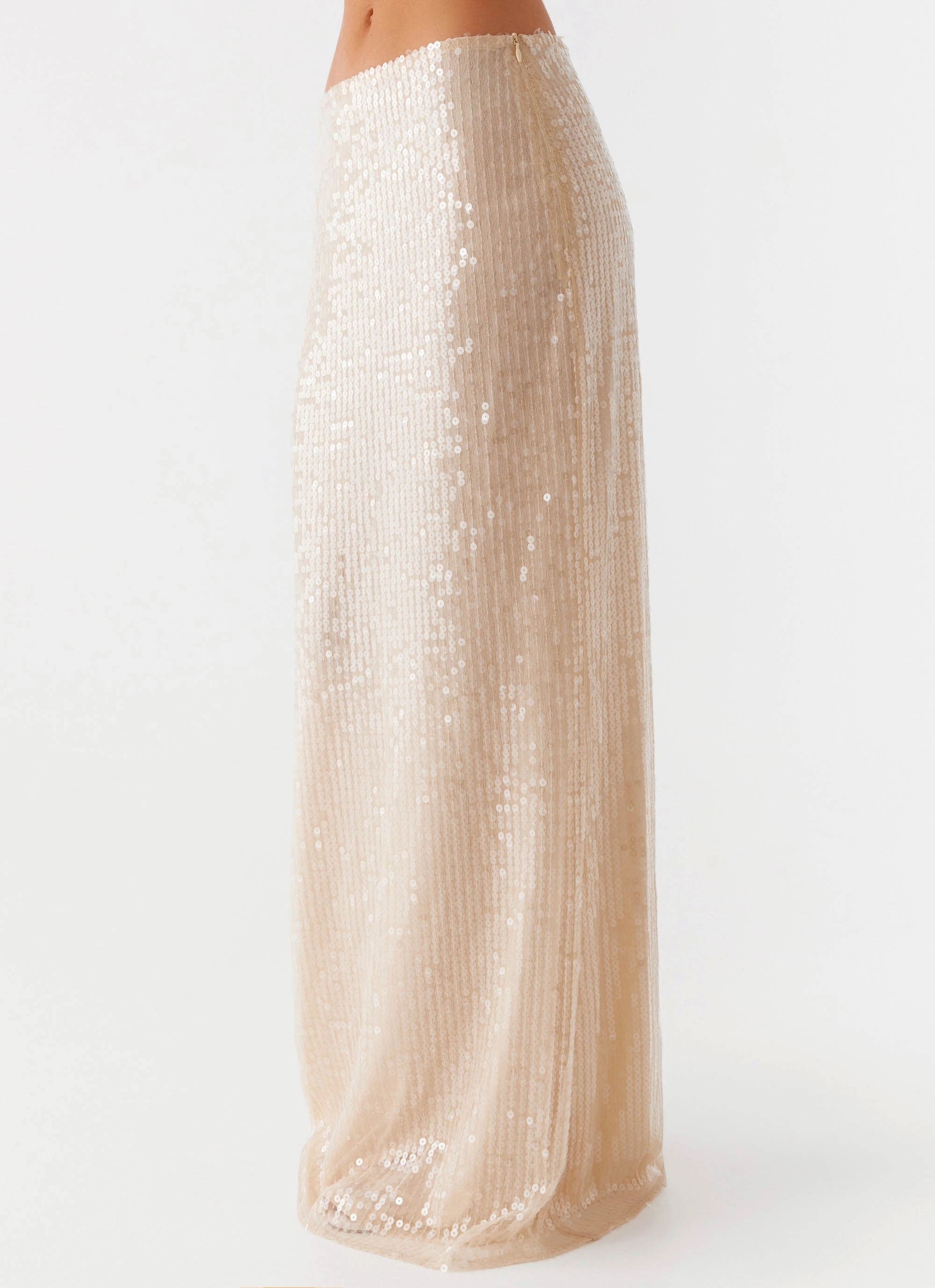 City Layers Wisteria Low Rise Sequin Maxi Skirt - Champagne