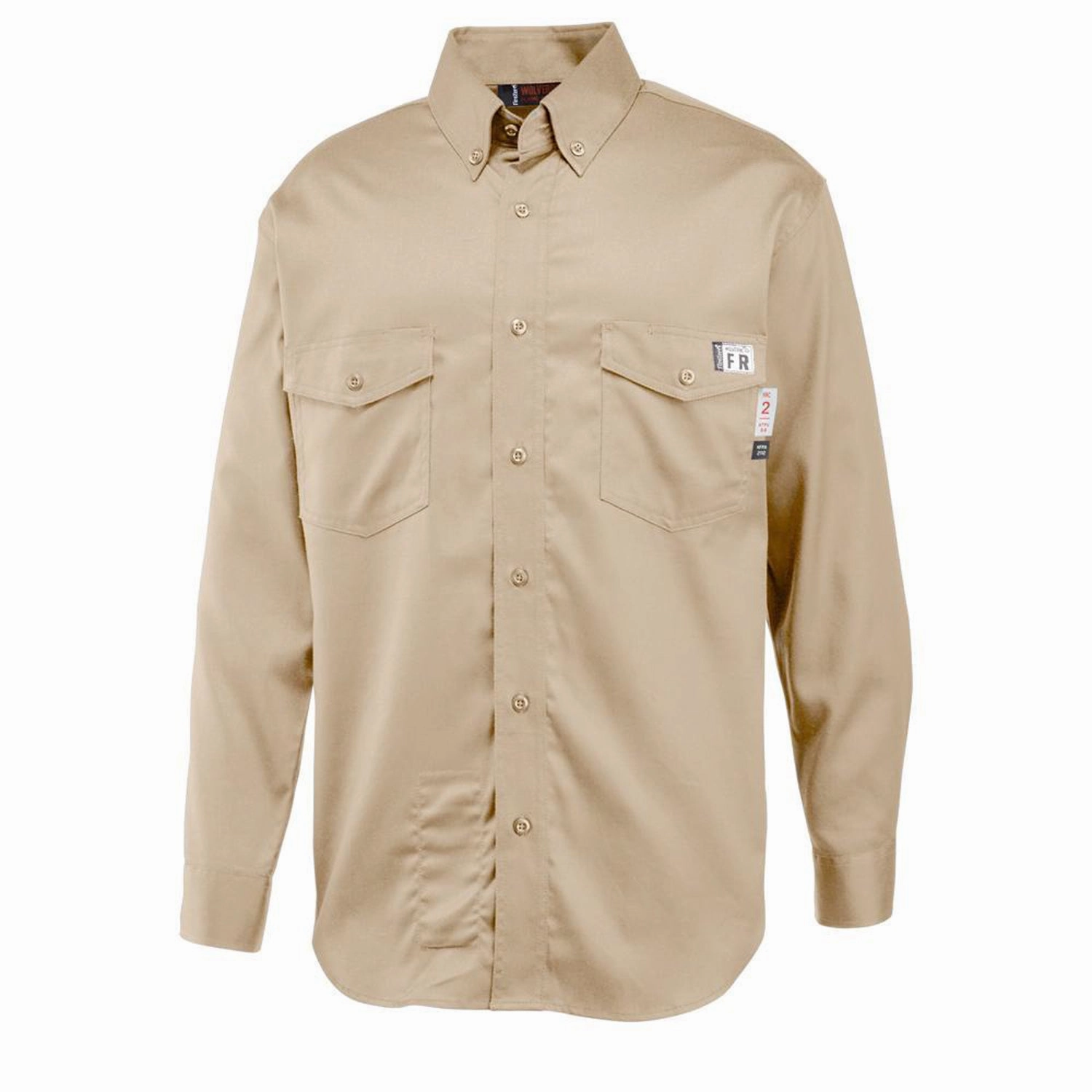 Wolverine Mens FR Twill Khaki Cotton Blend L/S Shirt Fitted Cut