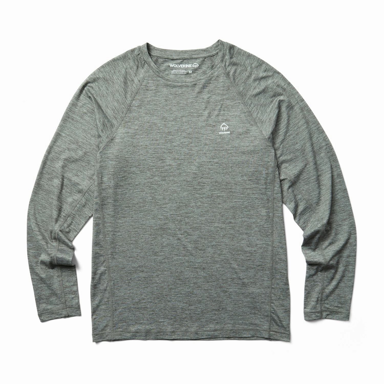Wolverine Mens Gunmetal Heather Polyester L/S Sun-Stop Eco Tee Non Irritating Seams