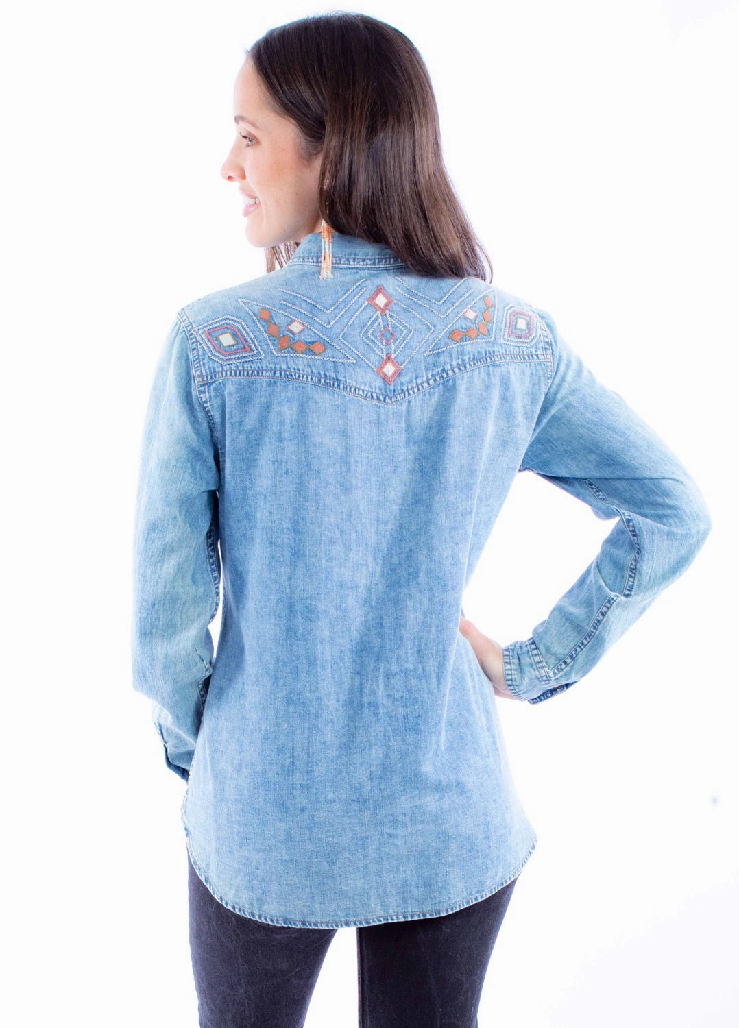 Neutral Tone Scully Womens Acid Wash Blue 100% Cotton L/S Shirt