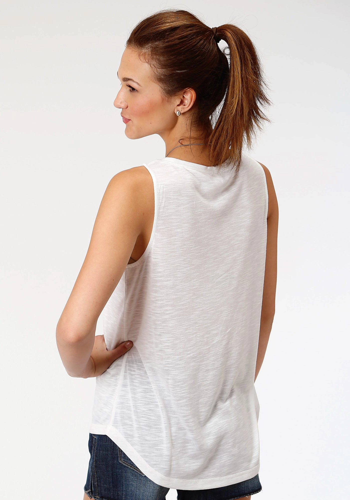 Hiking Gear Compact Fold Design Roper Womens White Cotton Blend Flag Peace Tank Top