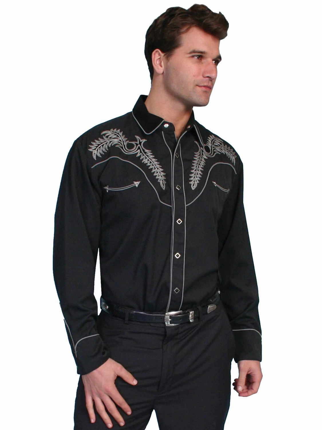 Luxurious Feel Chic Design Scully Mens Classic Bootstitch Black Poly/Rayon L/S Shirt