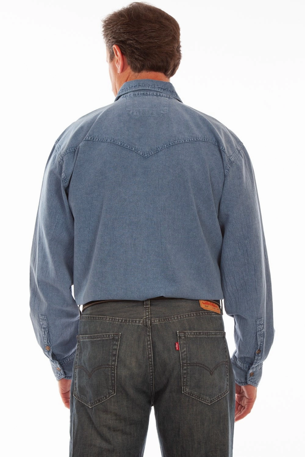 Scully Mens Lt Washed Denim 100% Cotton Western L/S Shirt Iconic look