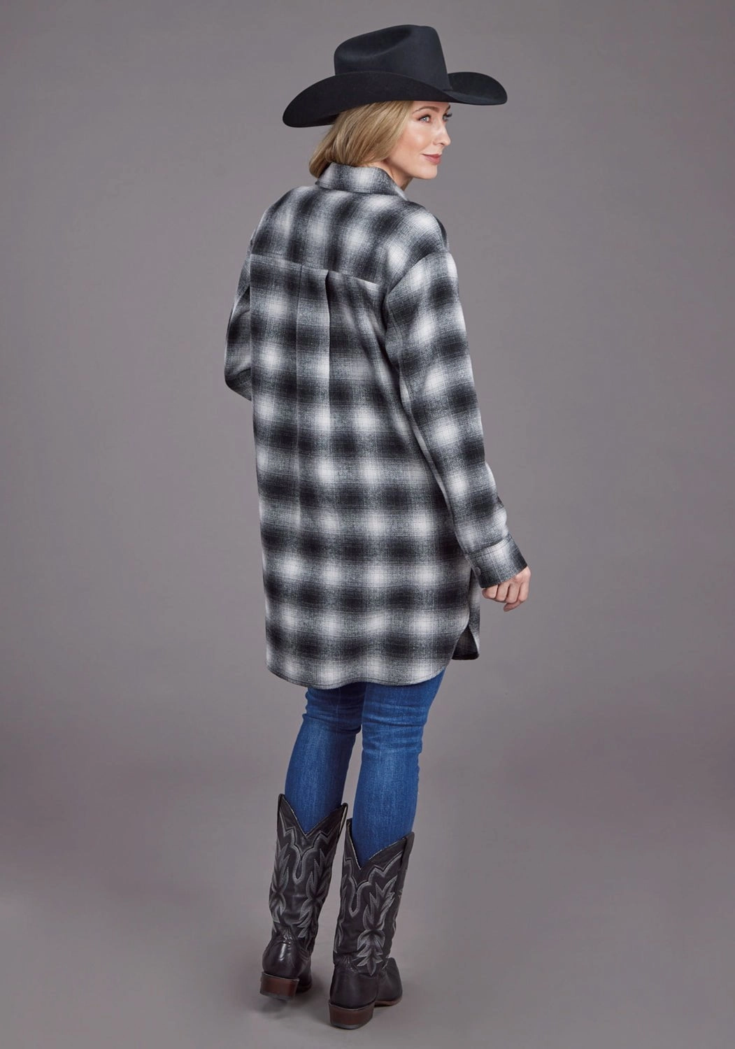 Stetson Womens Ombre Oversized Plaid Black Poly/Wool Jacket Timeless Piece