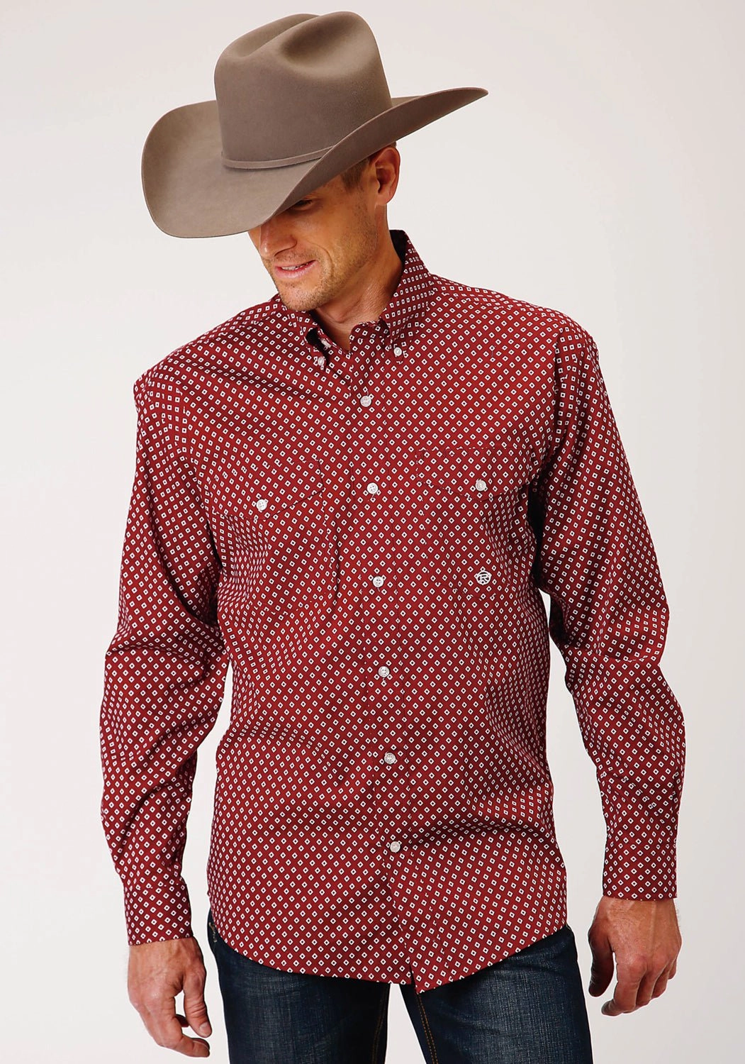 ethical fashion Soft Texture Roper Mens Wine Cotton Blend Diamond Poplin BD L/S Btn Shirt