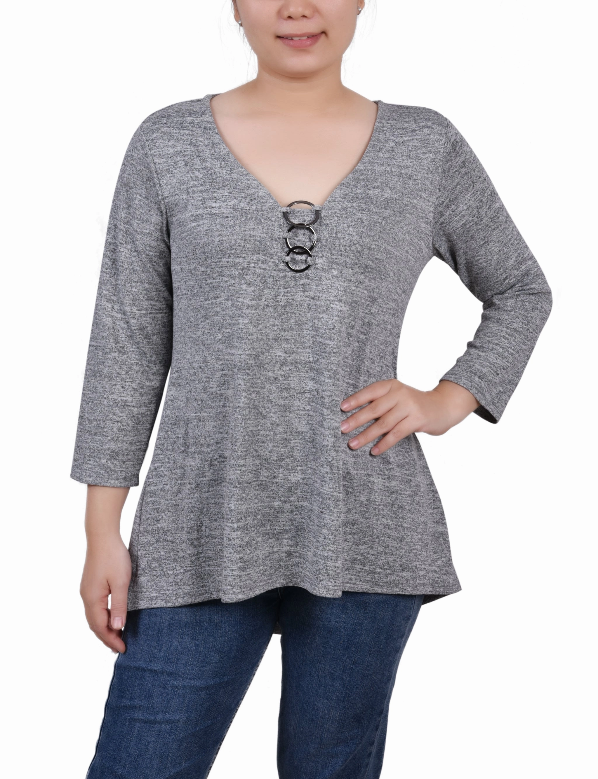 BreathableMeshPanels 3/4 Sleeve 3-Ring Top