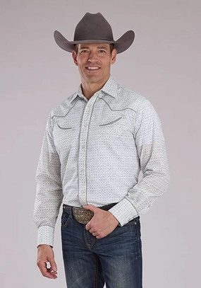 Roper Mens 2481 Retro Floral Grey/White Cotton Blend L/S Shirt Contemporary Design Bold Pattern