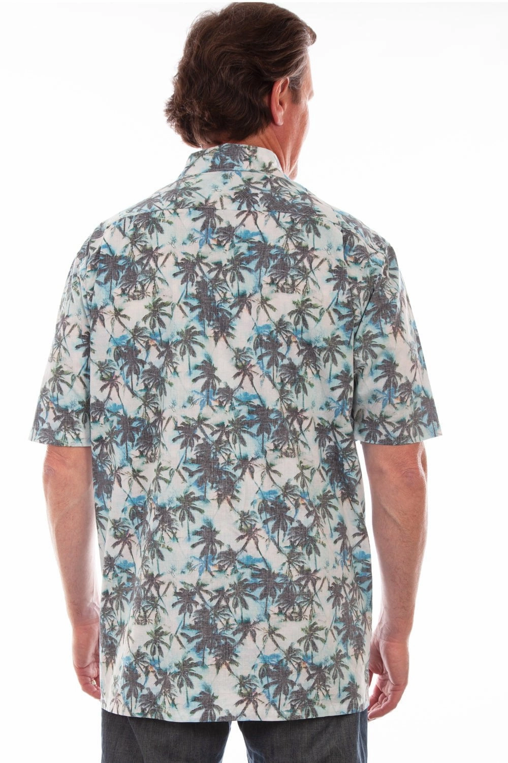 Classic Collar wrinkle free Scully Mens White/Turquoise 100% Cotton Palm Trees S/S Shirt