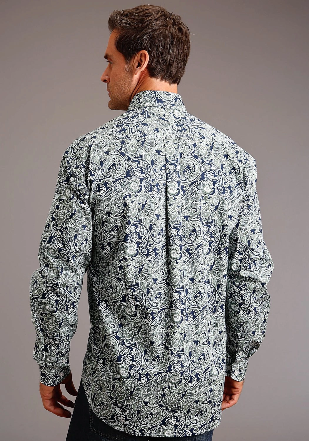 Standalone Option Stetson Mens Blue 100% Cotton Greenspring Paisley BD L/S Shirt