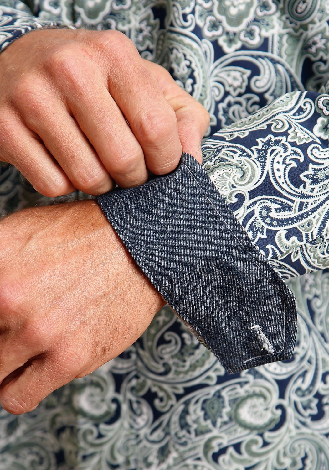 Stetson Mens Blue 100% Cotton Greenspring Paisley BD L/S Shirt Odor Control Fabric