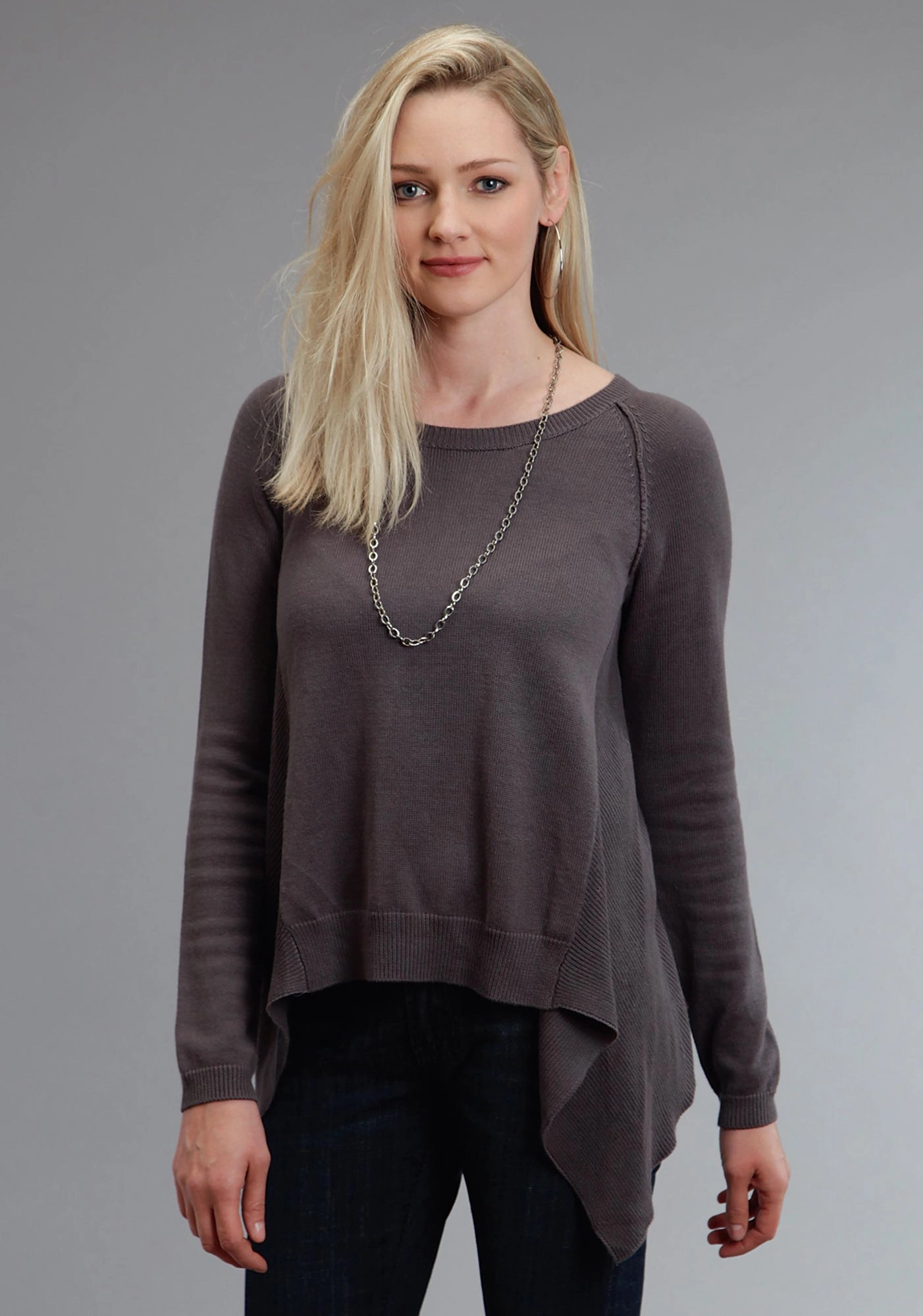 All-Weather Ready Stetson Womens 758 Plaid Peasant Grey/Brown Cotton Blend L/S Tunic